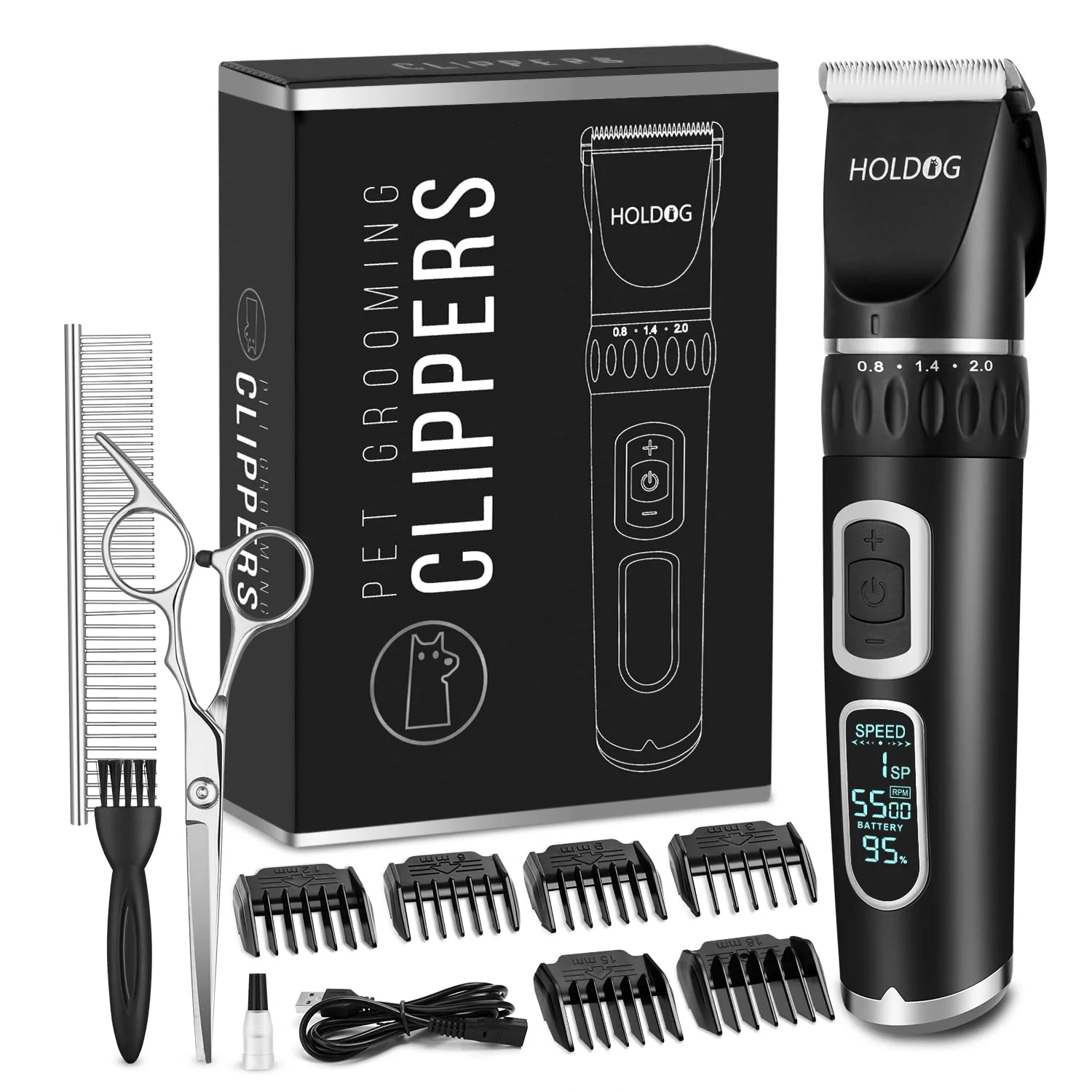 Fine Crafted HOLDOG Dog Clippers – 3-Speed Low-Noise Cordless Grooming for Thick Coats Casual