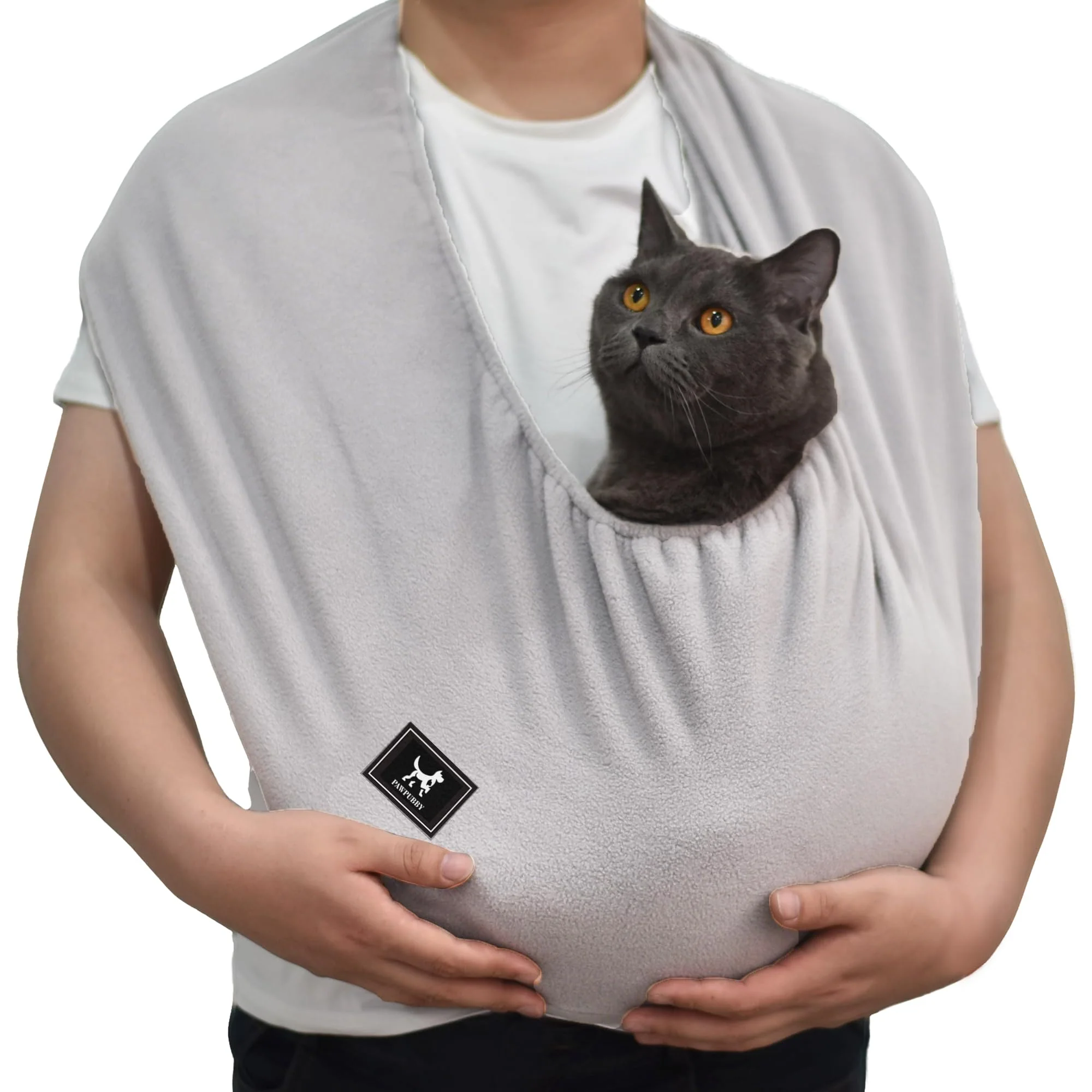 Superior PAWPUBBY Cat Sling Carrier Critter Cuddler — Hands- Indoor Snuggle Bag Light Gray Large Excellent