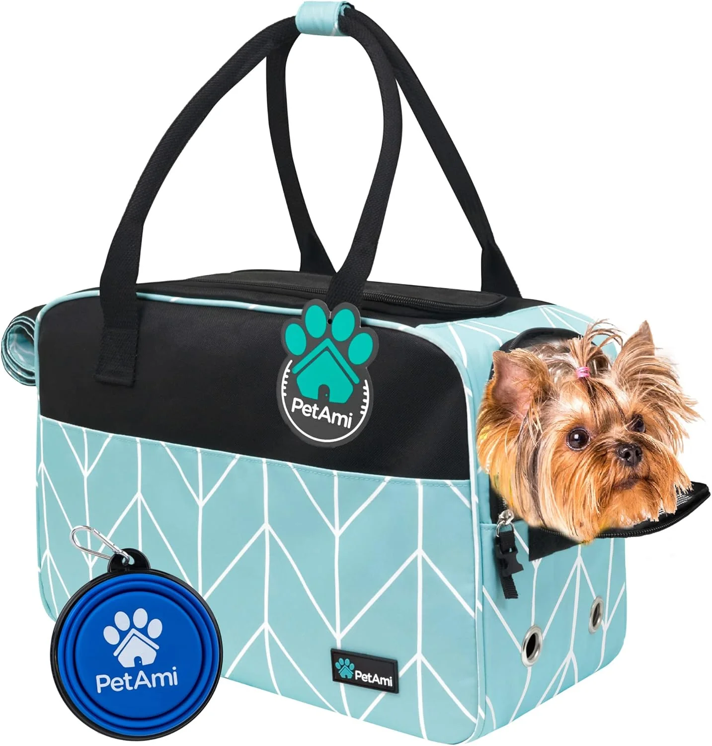 Environmentally Friendly PetAmi Dog Purse Carrier for Small Dogs Airline Soft Sided Pet Carrier with Pockets Ventilated Dog Carrying Bag for Puppy Cat Dog Travel Supplies Bag Sherpa Bed Max 12 lbs Chevron Teal Carefully Designed