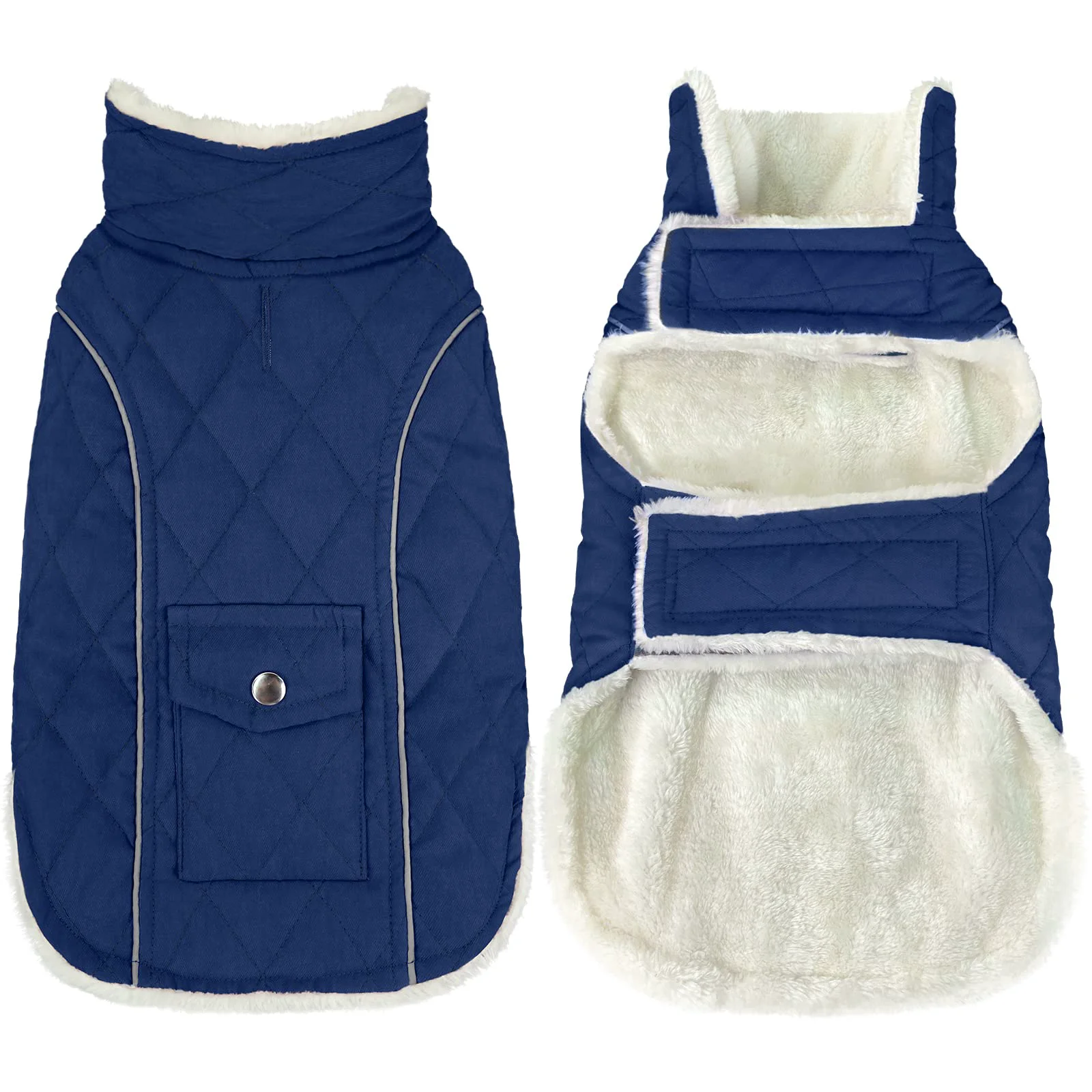 Fashionable Malier Dog Winter Coat – Windproof Fleece Coat with Pocket Reflective Strips Blue X-Large Luxury