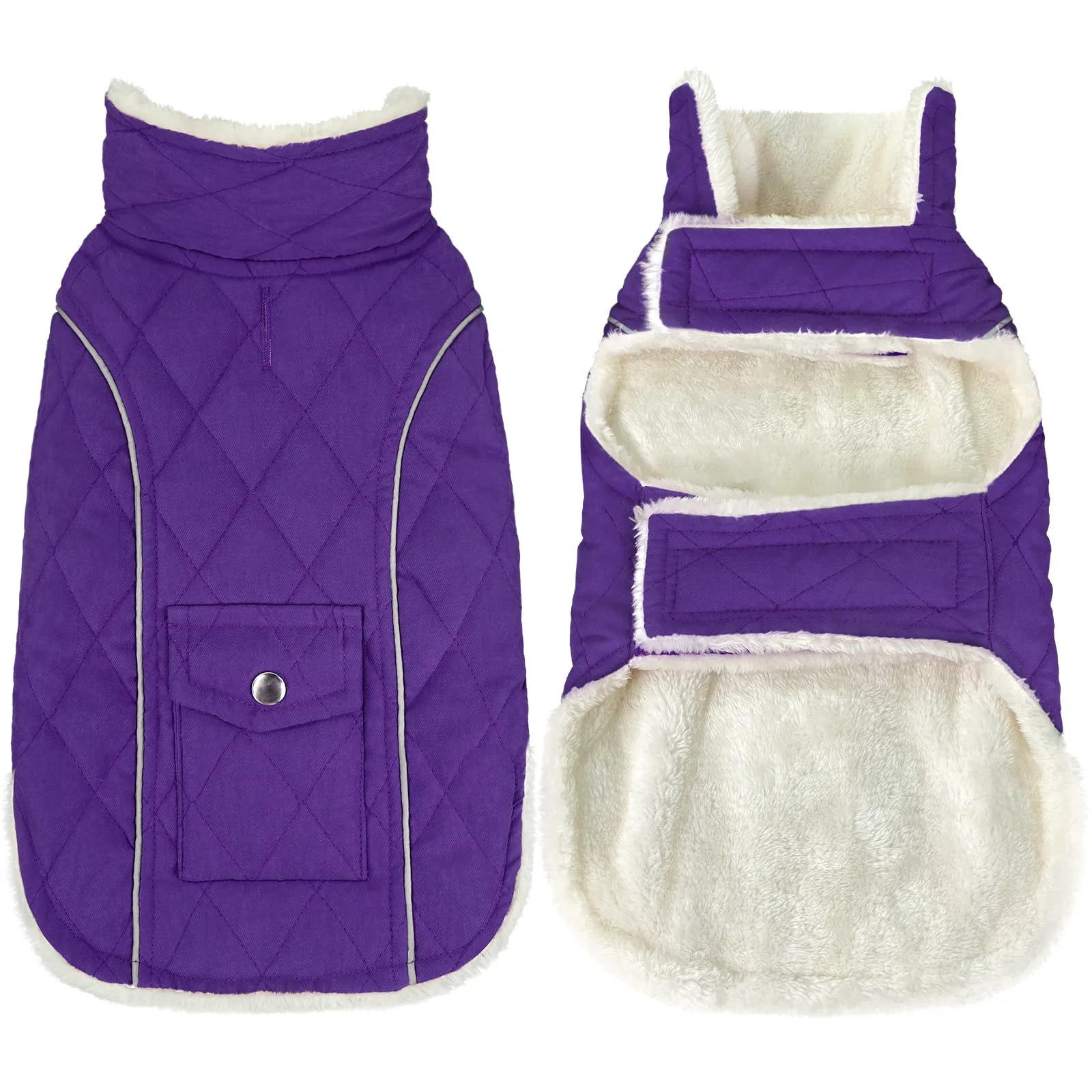Excellent Malier Dog Winter Coat – Windproof Warm Fleece Jacket with Pocket Purple Large Trusted