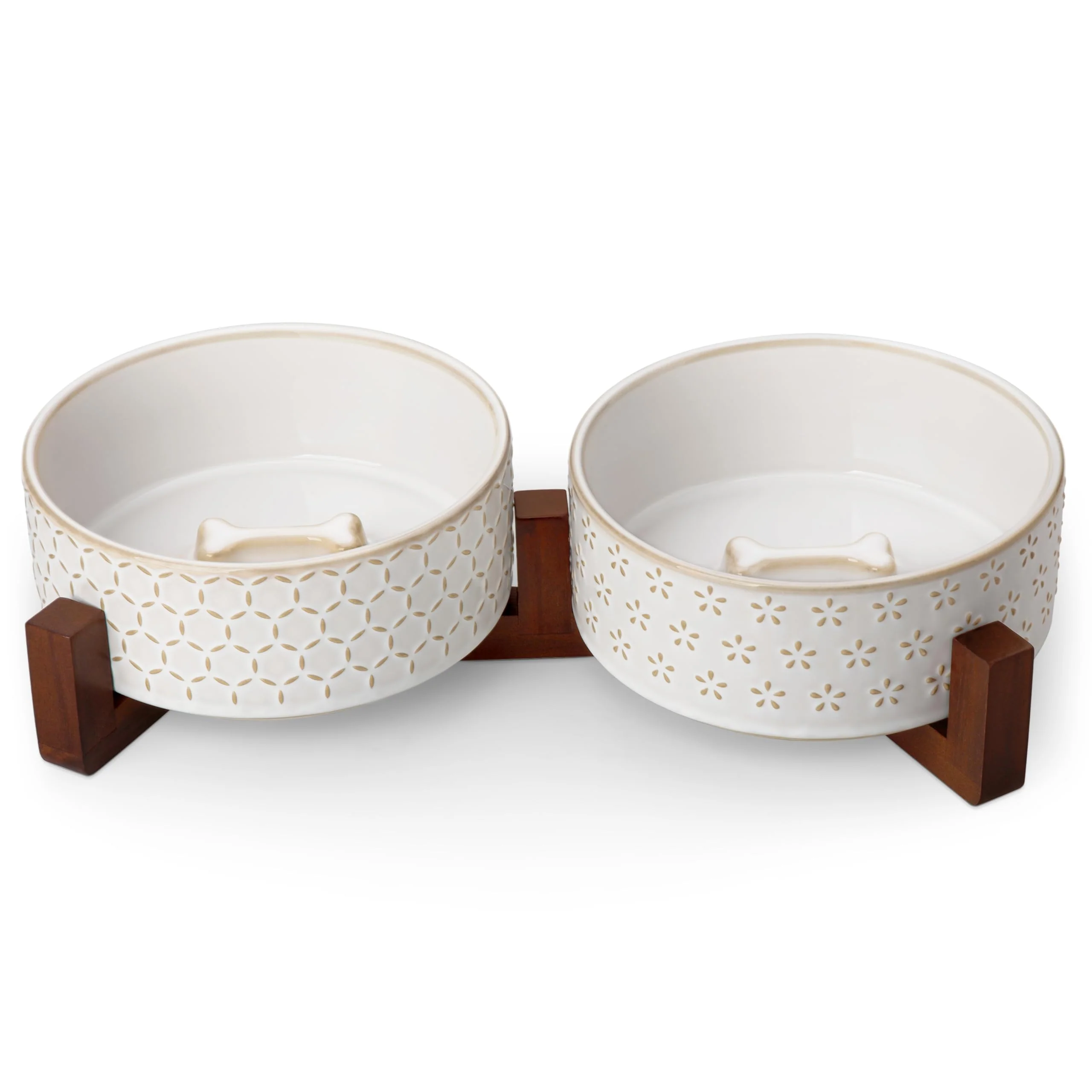 Pure MALACASA Dog Bowl Set with Walnut Wood Stand — d Ceramic Bowls 3.5 Cups Advanced