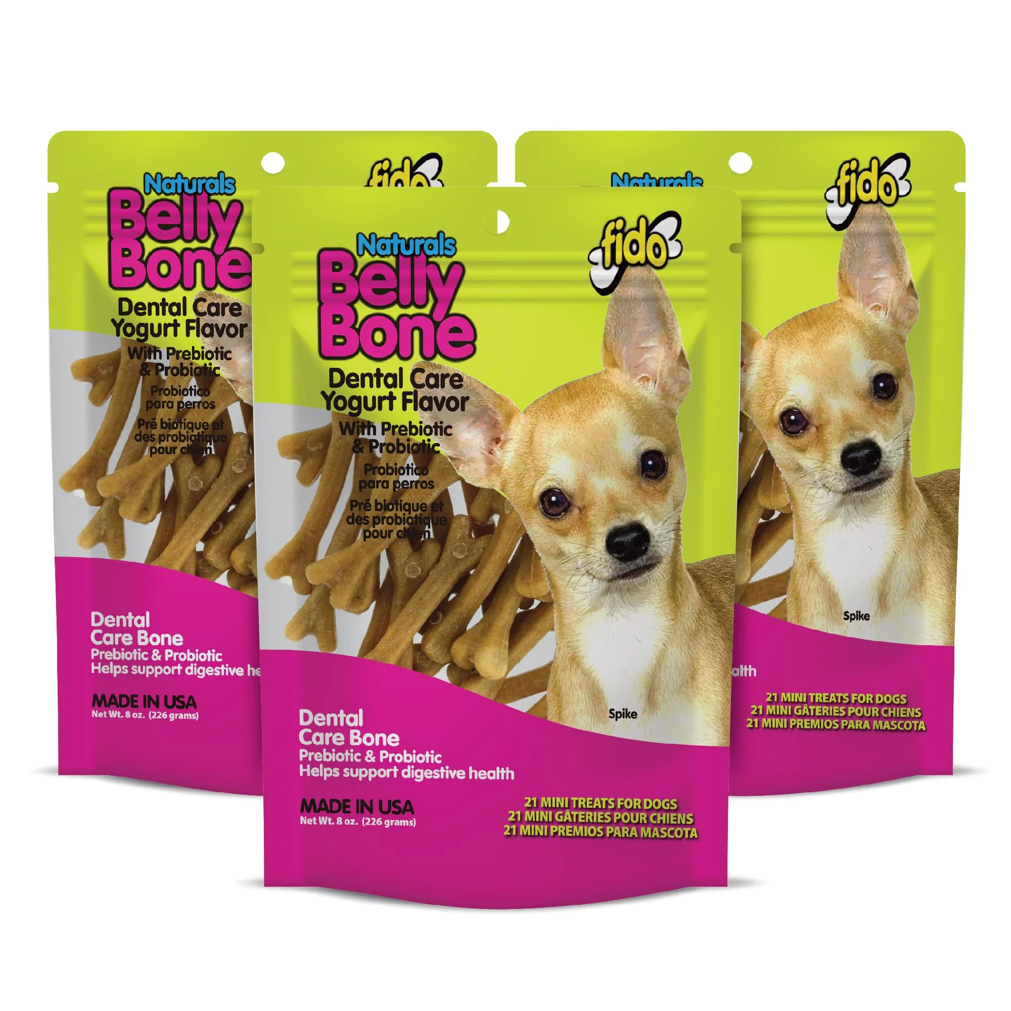 Specialty Fido Belly Bones for Small Dogs — Yogurt Flavored Mini Dental Treats 63 Bones 3 x 8 oz Proven