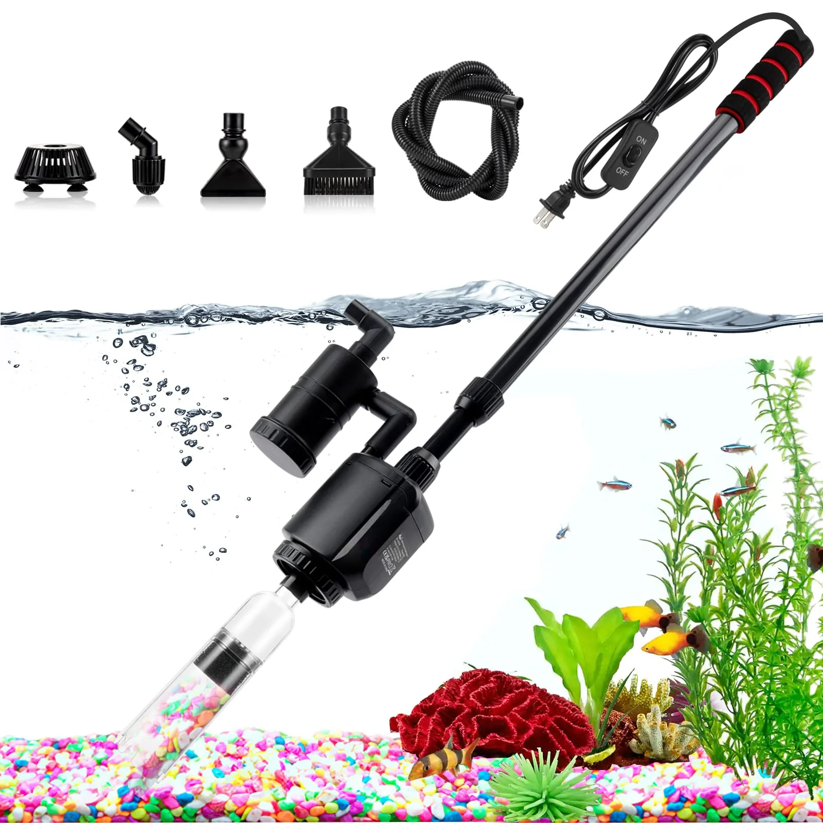 Practical AQQA Electric Aquarium Gravel Cleaner – 6-in-1 Auto Cleaning Tool 320GPH 20W Carefully Designed