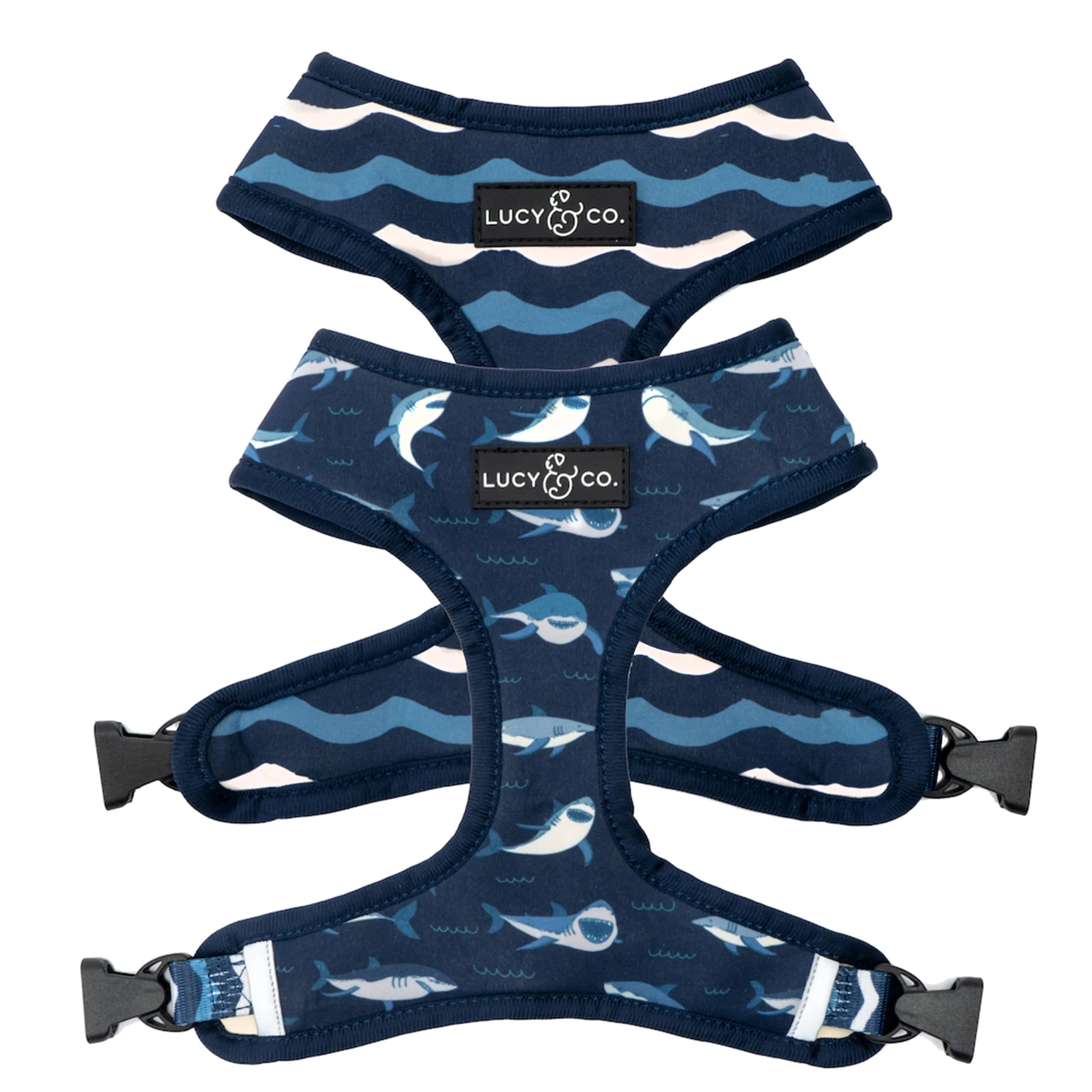 Quality Lucy Co Reversible Dog Harness Walking Halter - Padded Adjustable Vest for Easy Walking XL Shark Attack Fine