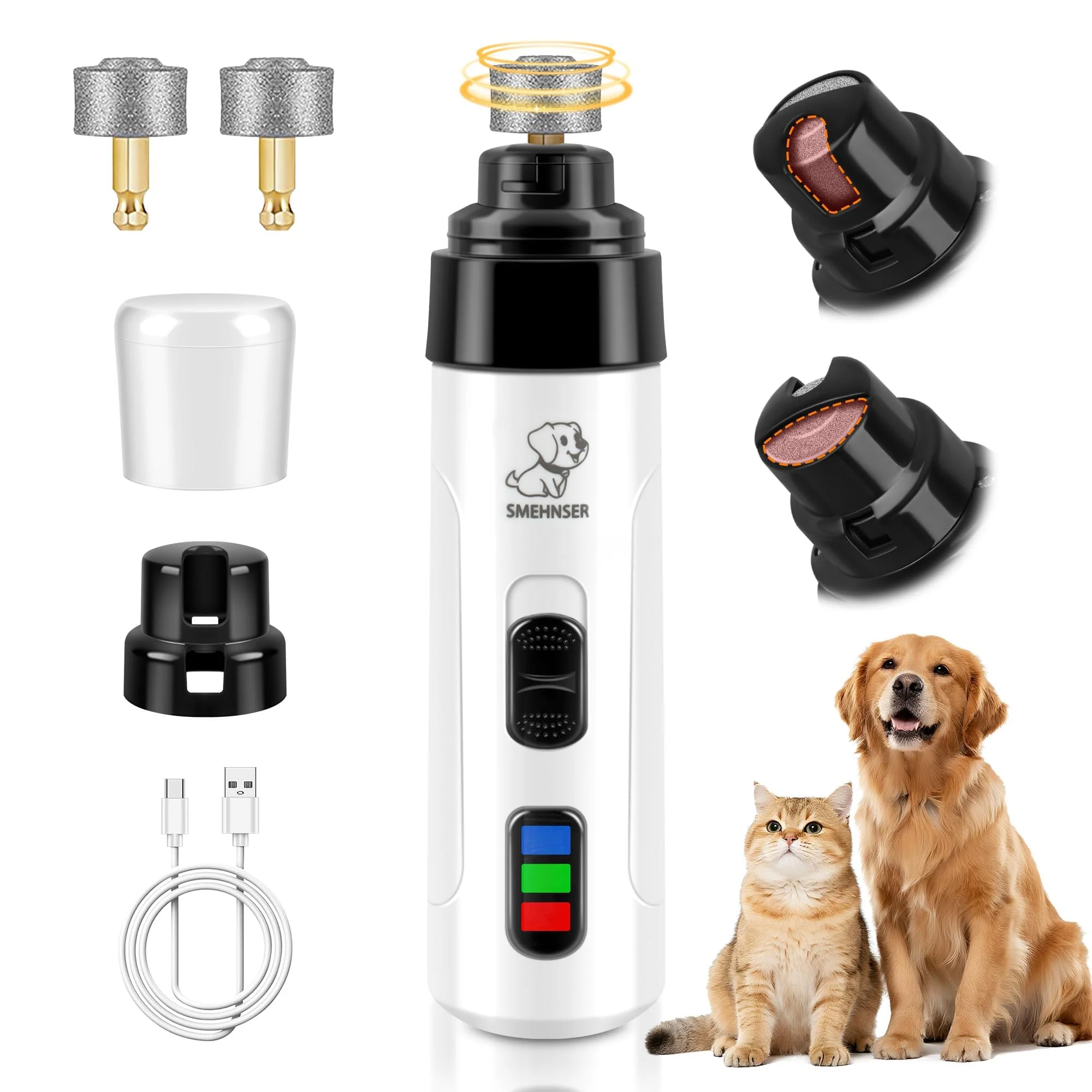 Refined PleySyncz Silent Dog Nail Grinder – Cordless USB Rechargeable Pet Nail Grinder 2 Heads Elite