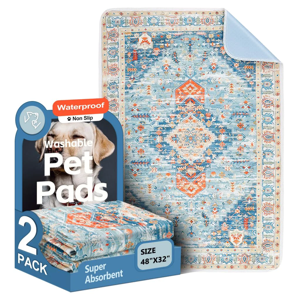 Premium Material ULIGOTA Washable Pee Pads for Dogs – 2 Pack 48x32 Non-Slip Leakproof Training Pads Professional
