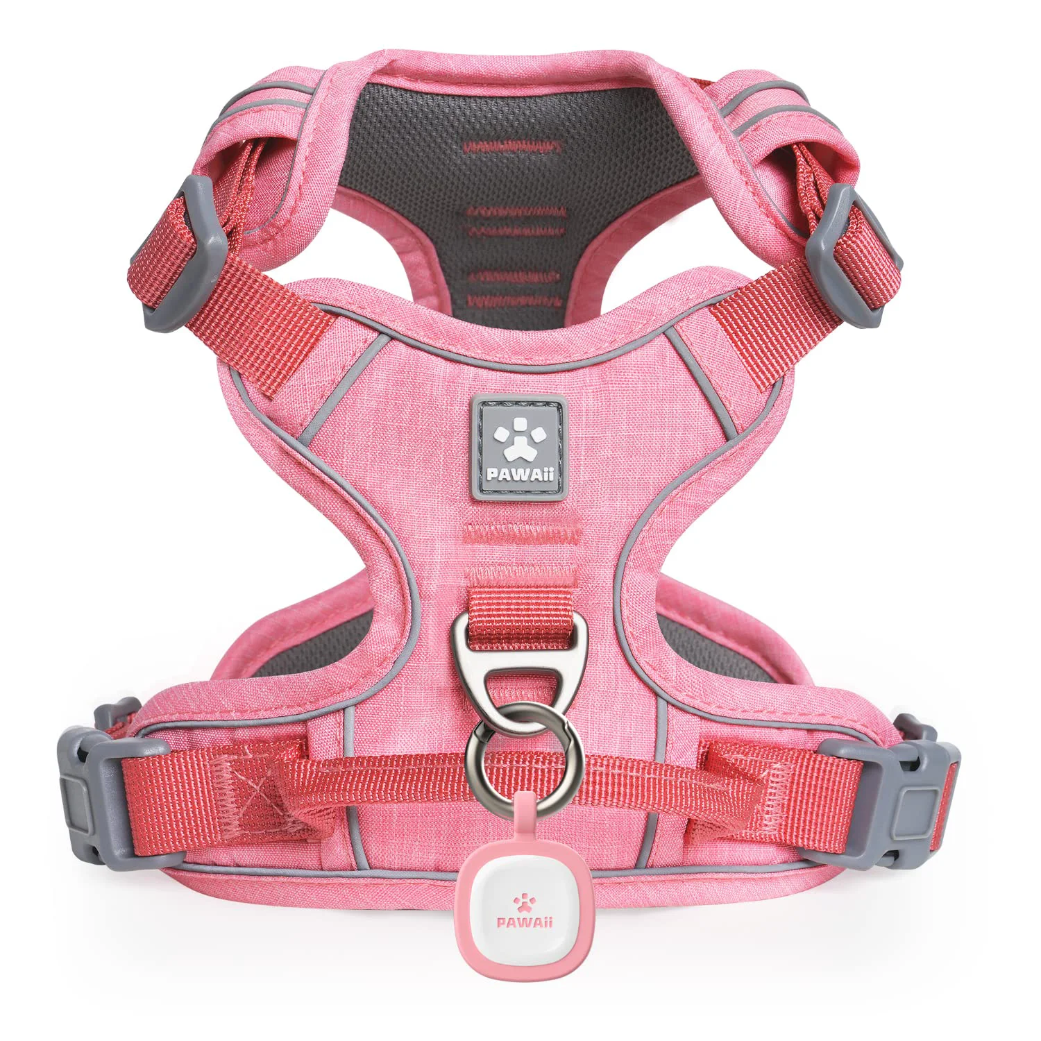 Quality Pawaii No Pull Dog Harness with ID Tag – Reflective Front O-Ring Breathable Mesh Durable
