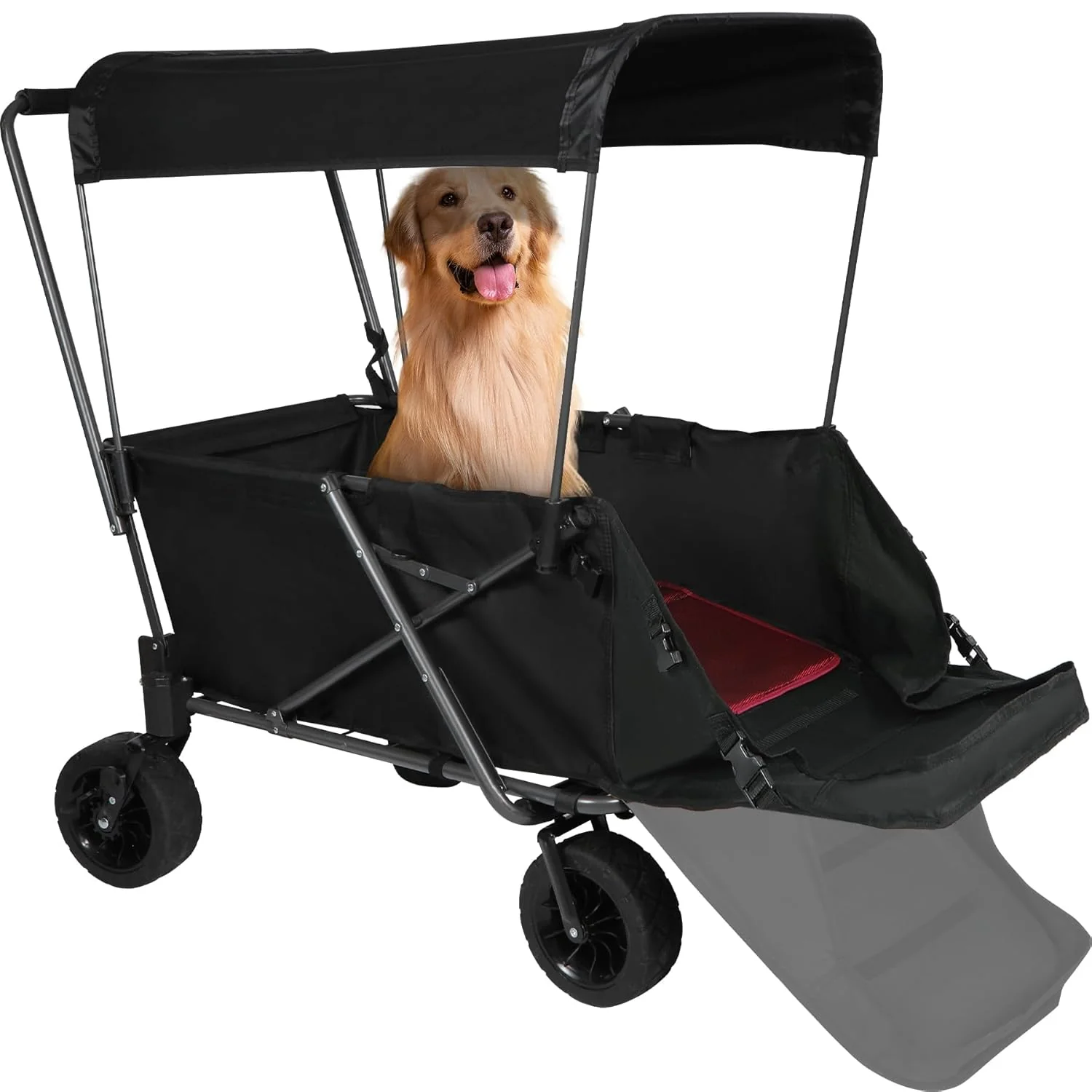 Modern REDCAMP Folding Dog Wagon Cart with Removable Canopy Heavy Duty 220L Large Collapsible Utility Cart Dog Stroller with Tailgate for Sports Shopping Pet Black Breathable