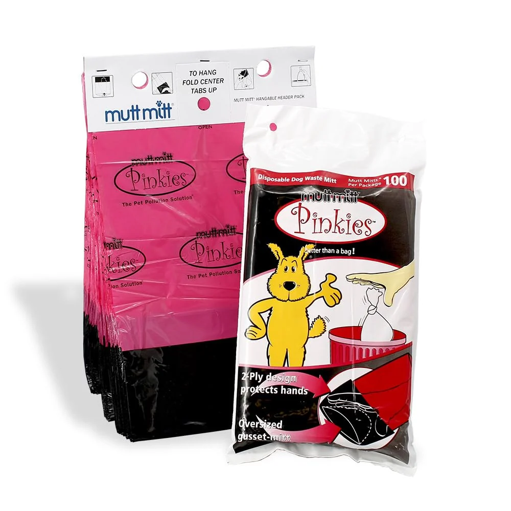 Optimized Mutt Mitt Pinkies 2-Ply Dog Waste Bags – Thick Leakproof 100 Count Pink Black Healthy