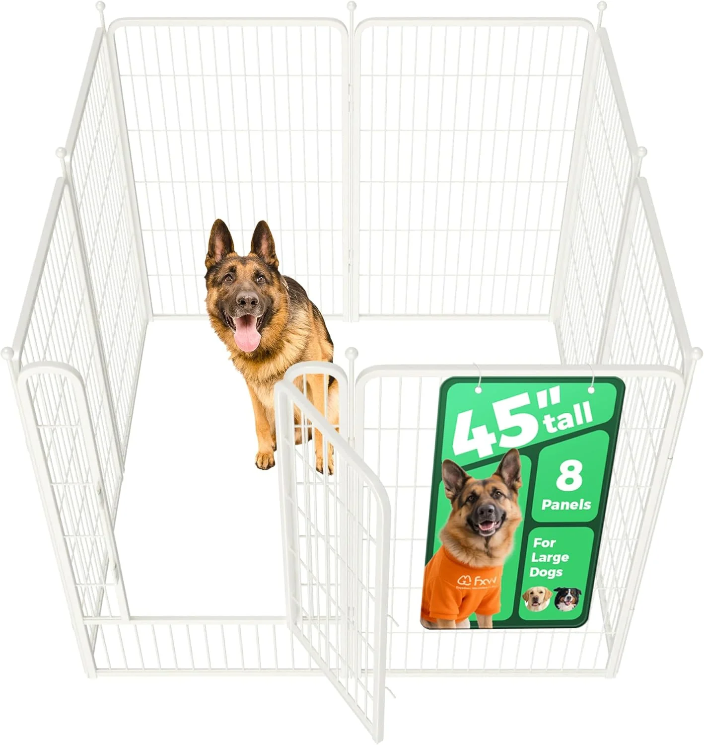 Fashionable FXW Rollick Unleashed Dog Playpen for Indoor Yard RV Camping 45 inch 8 Panels for Large Dogs White│Patented Classic