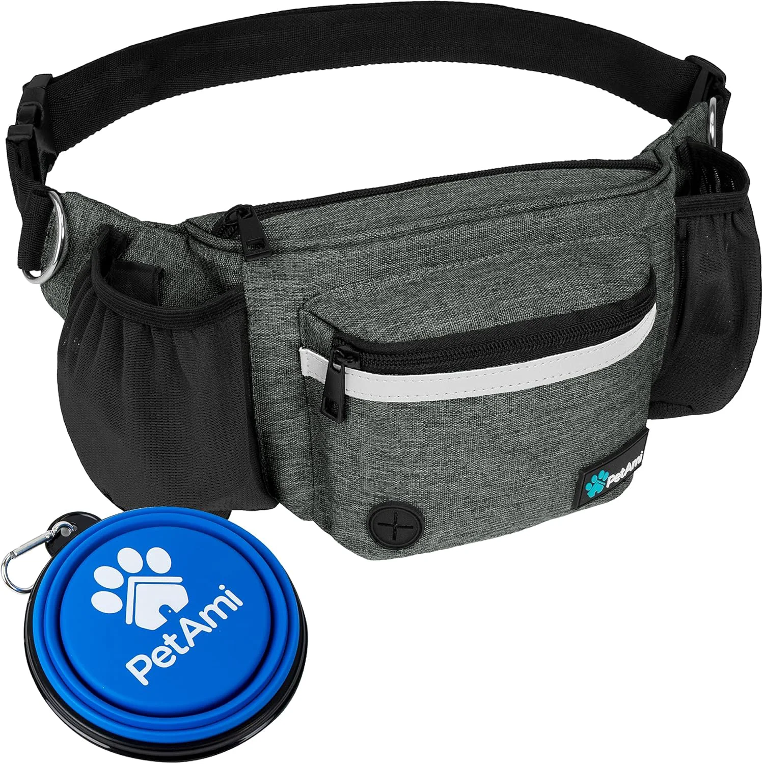 Responsible PetAmi Dog Fanny Pack Treat Pouch for Dog Walking Training Built in Poop Bag Dispenser Water Bottle Holder Collapsible Bowl Pet Treat Waist Belt for Hiking Running Kibbles Charcoal Certified