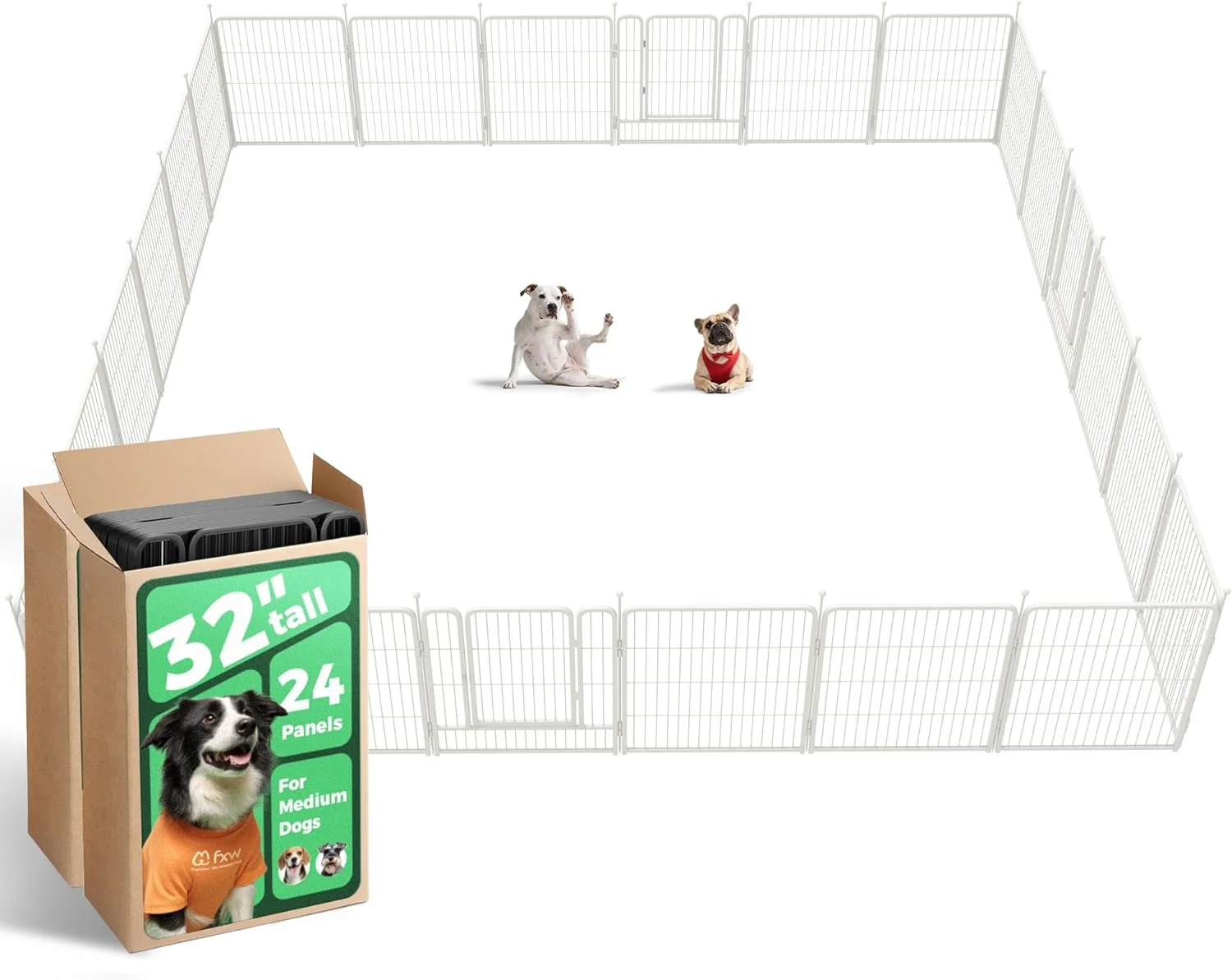 Elegant FXW Rollick Unleashed Dog Playpen for Indoor Yard RV Camping 32 inch 24 Panels for Small and Medium Dogs White│Patented High-Quality