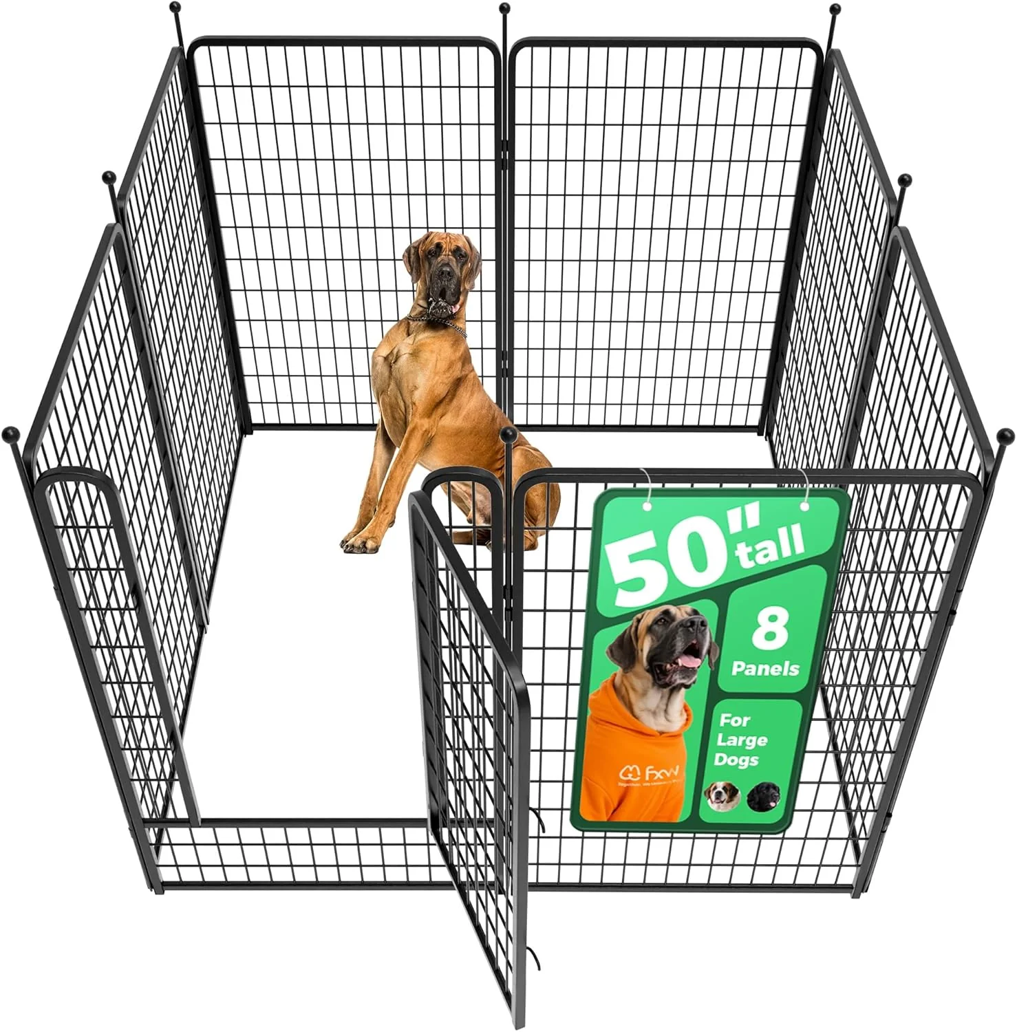 Exceptional FXW Rollick Unleashed Dog Playpen for Indoor Yard RV Camping 50 inch 8 Panels for Large Dogs Black│Patented Long-Lasting
