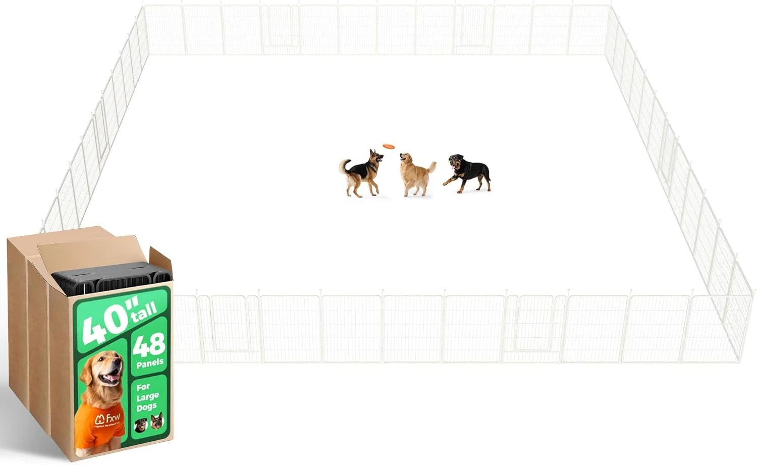 Classic FXW Rollick Unleashed Dog Playpen for Indoor Yard RV Camping 40 inch 48 Panels for Medium and Large Dogs White│Patented Safe