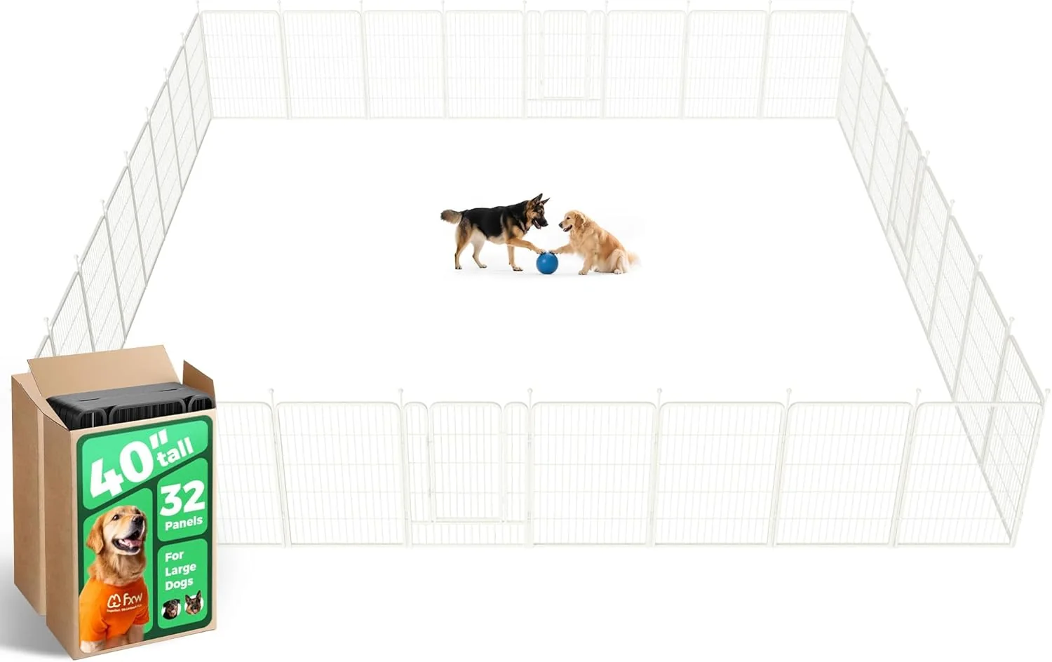 Durable FXW Rollick Unleashed Dog Playpen for Indoor Yard RV Camping 40 inch 32 Panels for Medium and Large Dogs White│Patented Fine