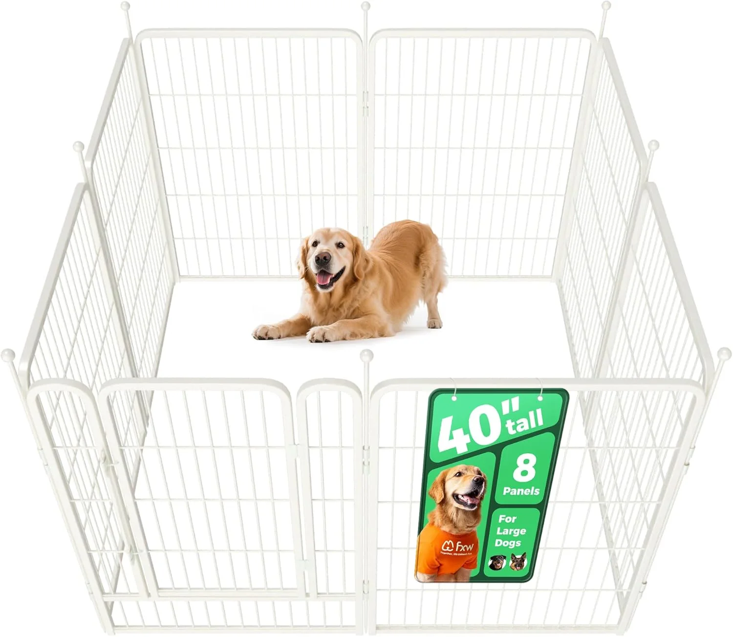 Crafted FXW Rollick Unleashed Dog Playpen for Indoor Yard RV Camping 40 inch 8 Panels for Medium and Large Dogs White│Patented Convenient