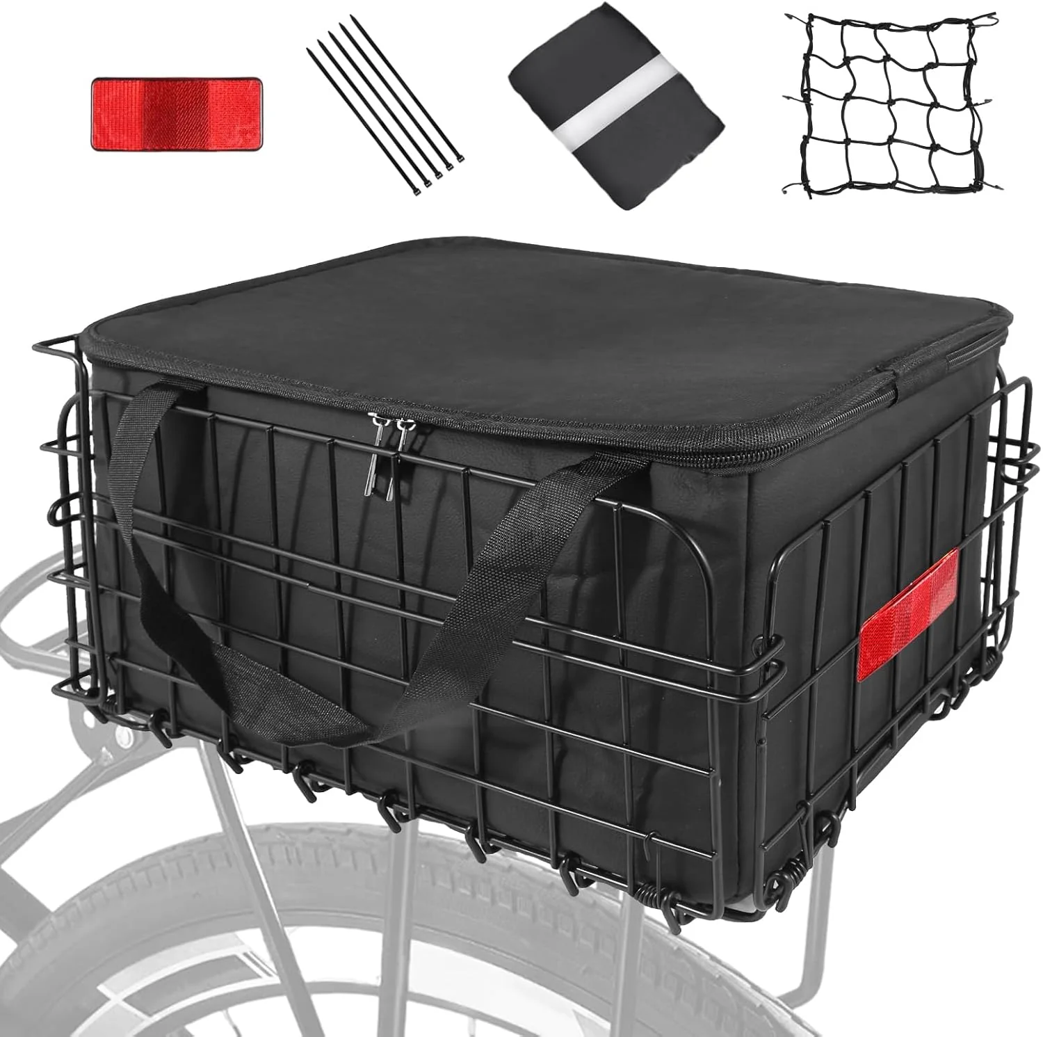 Contemporary Bike Basket Rear Folding Bicycle Basket with Removable Waterproof Liner Bag Rear Bike Cargo Rack Bike Accessories Frame Basket for Adult Women Men Carrying Dogs Pet Grocery Quick Release Design Sustainable
