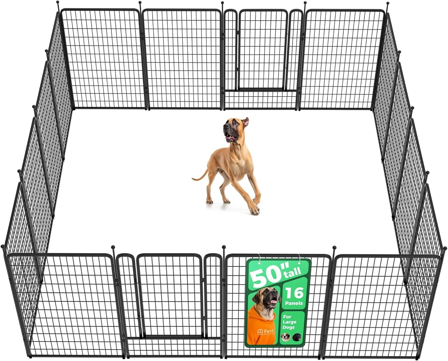 High-Quality FXW Rollick Unleashed Dog Playpen for Indoor Yard RV Camping 50 inch 16 Panels for Large Dogs Black│Patented Modern