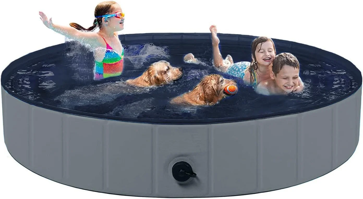 Unique TMbsfatn Foldable Dog Pool 63x12in – Grey PVC Non-Slip Pet Swimming Pool Dependable