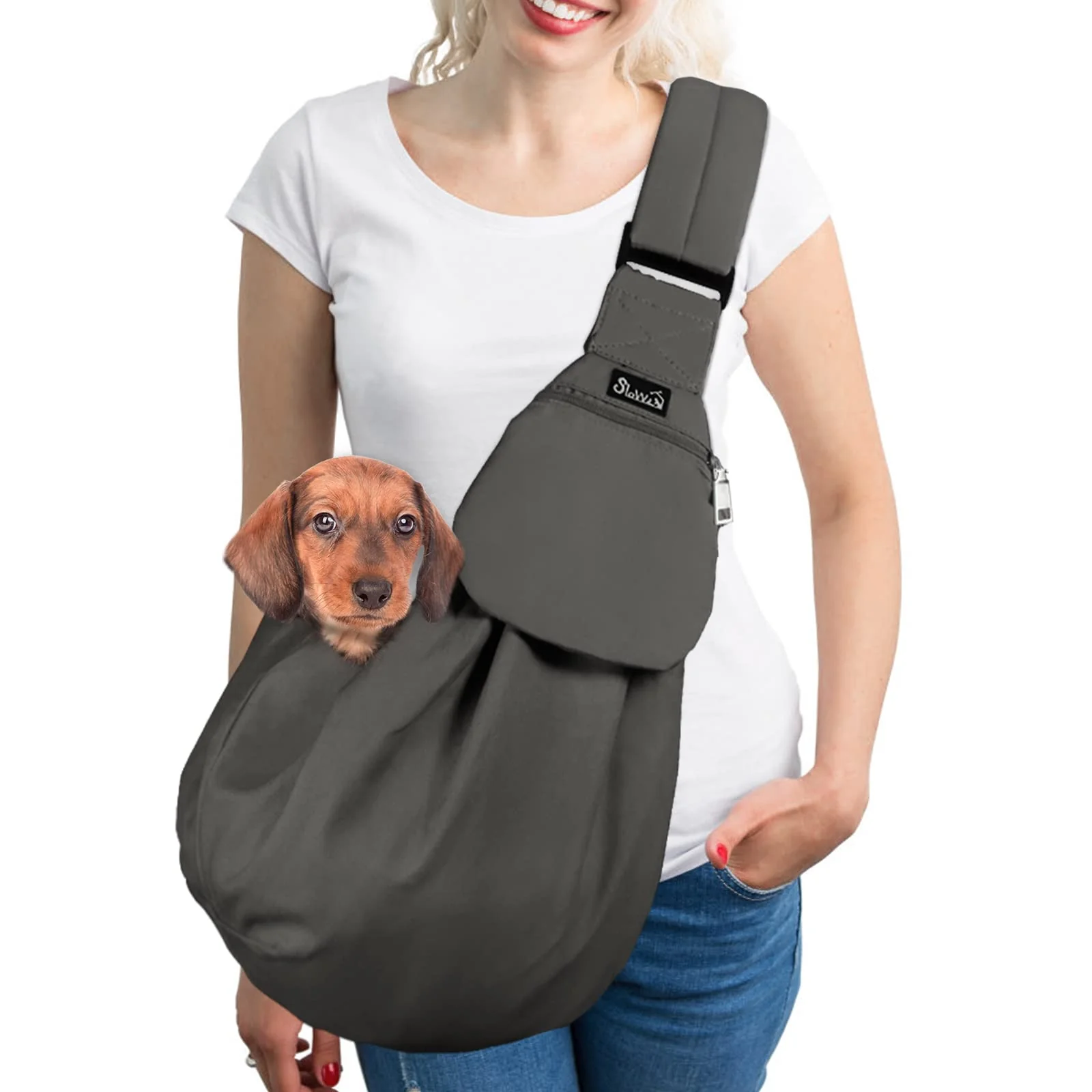 Sophisticated SlowTon Dog Carrier Sling – Thick Padded Adjustable Shoulder Strap for Small Dogs Cats Grey L Premium Material