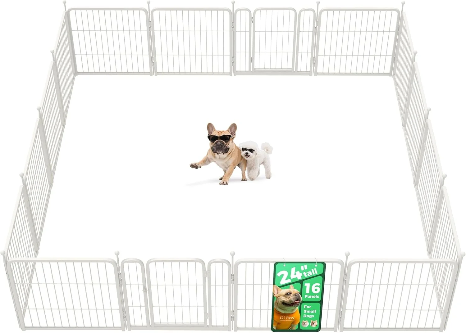 Original FXW Rollick Unleashed Dog Playpen for Indoor Yard RV Camping 24 inch 16 Panels for Small and Puppy Dogs White│Patented Innovative