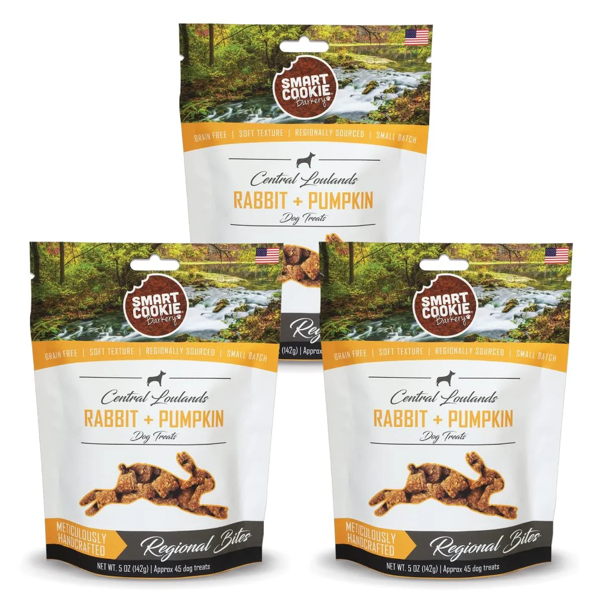Sustainable Smart Cookie Rabbit Pumpkin Training Treats for Dogs — All Natural Soft Chewy Grain Made in USA 5oz Pack of 3 Top-Quality