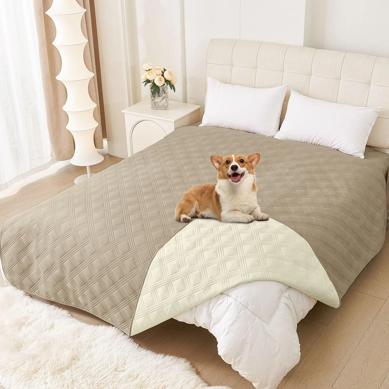 Innovative hyha Waterproof Dog Blanket 82x82 – Reversible Sofa Cover Taupe Beige Recyclable
