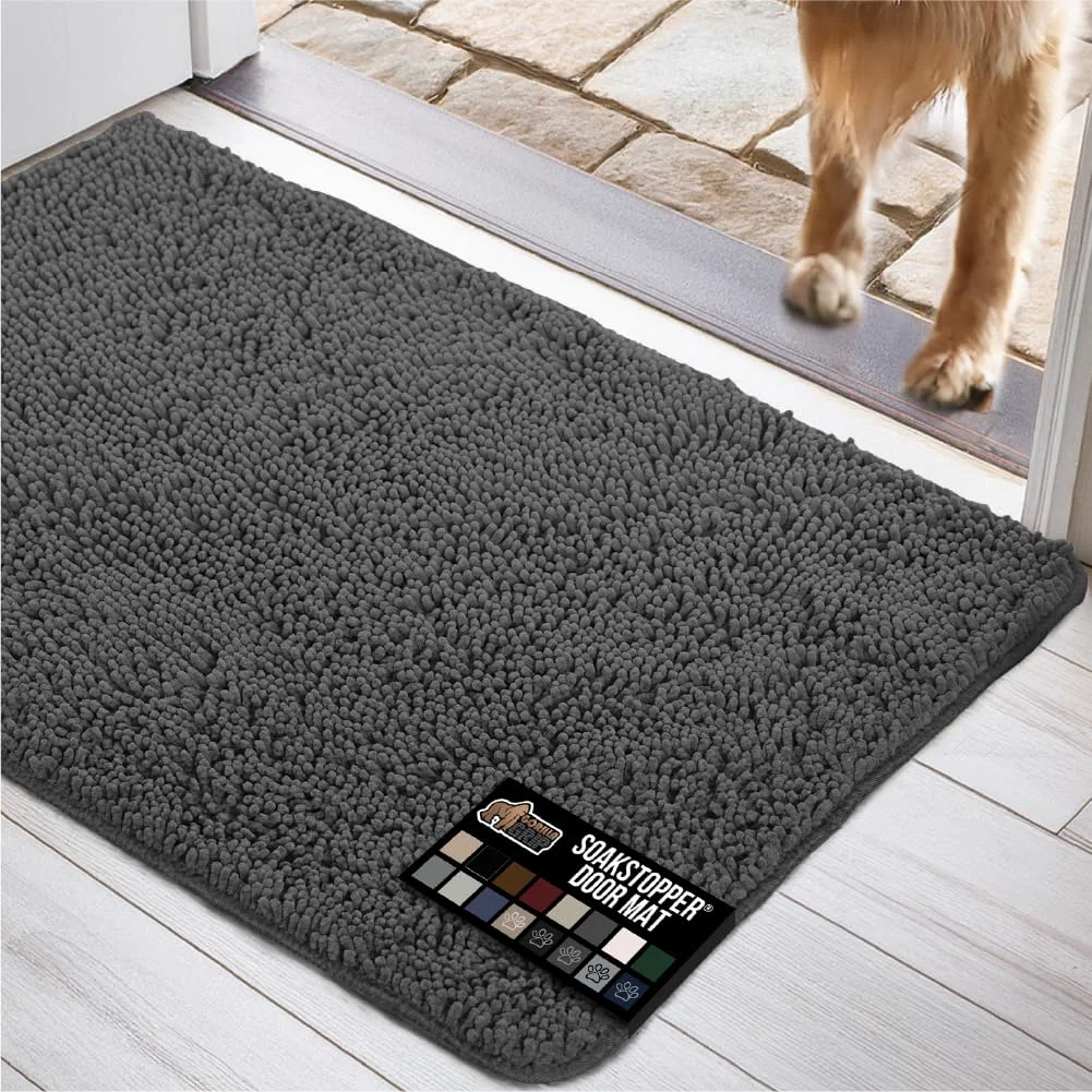 Exceptional GORILLA GRIP SOAKSTOPPER Dog Door Mat 36x24 – Absorbent Charcoal Chenille Entry Rug Machine Washable Quick-Dry Unique