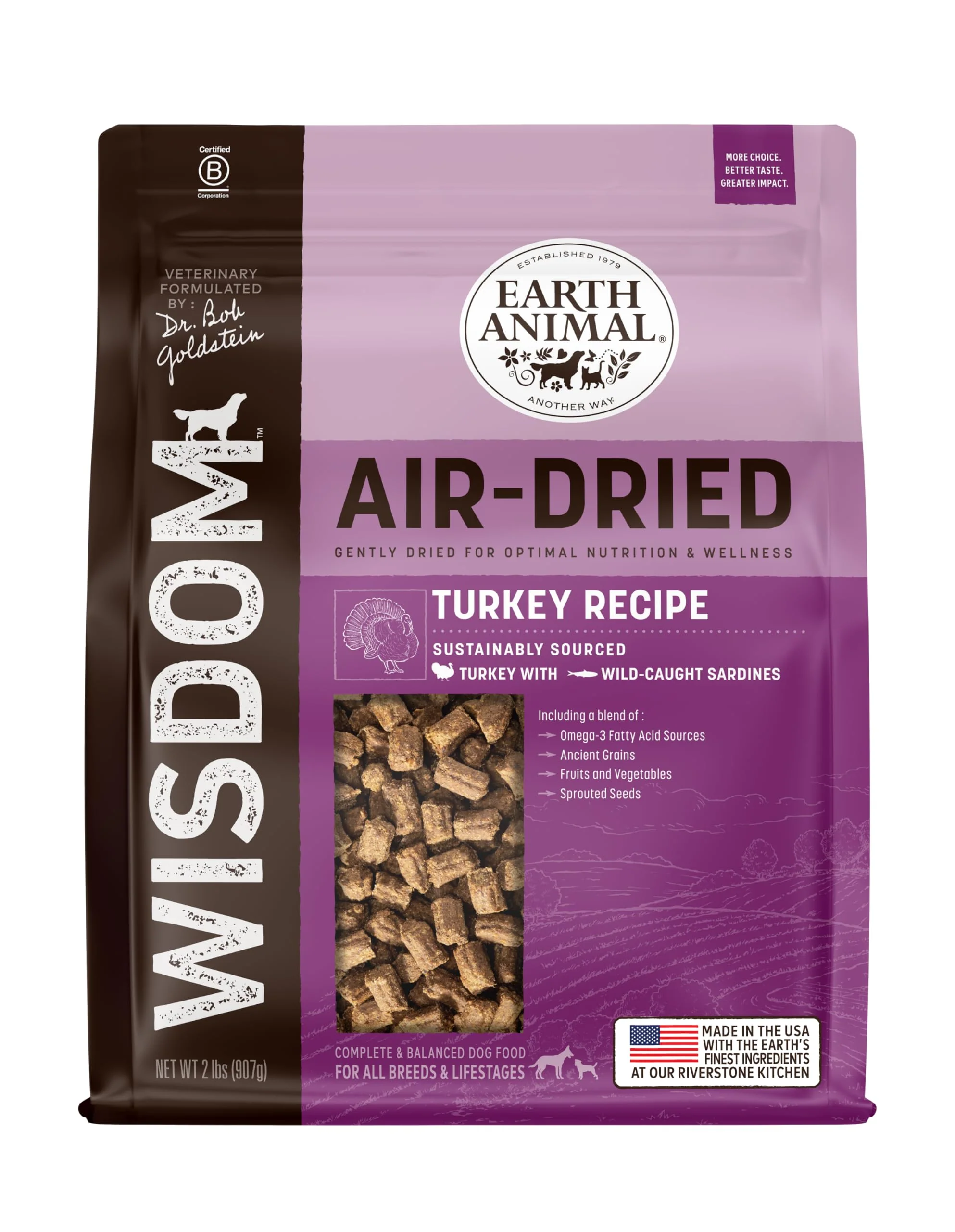 Easy-to-Use Earth Animal Wisdom Air Dried Turkey Dog Food – Premium Natural Dry Food for All Breeds 2 Lb Exclusive