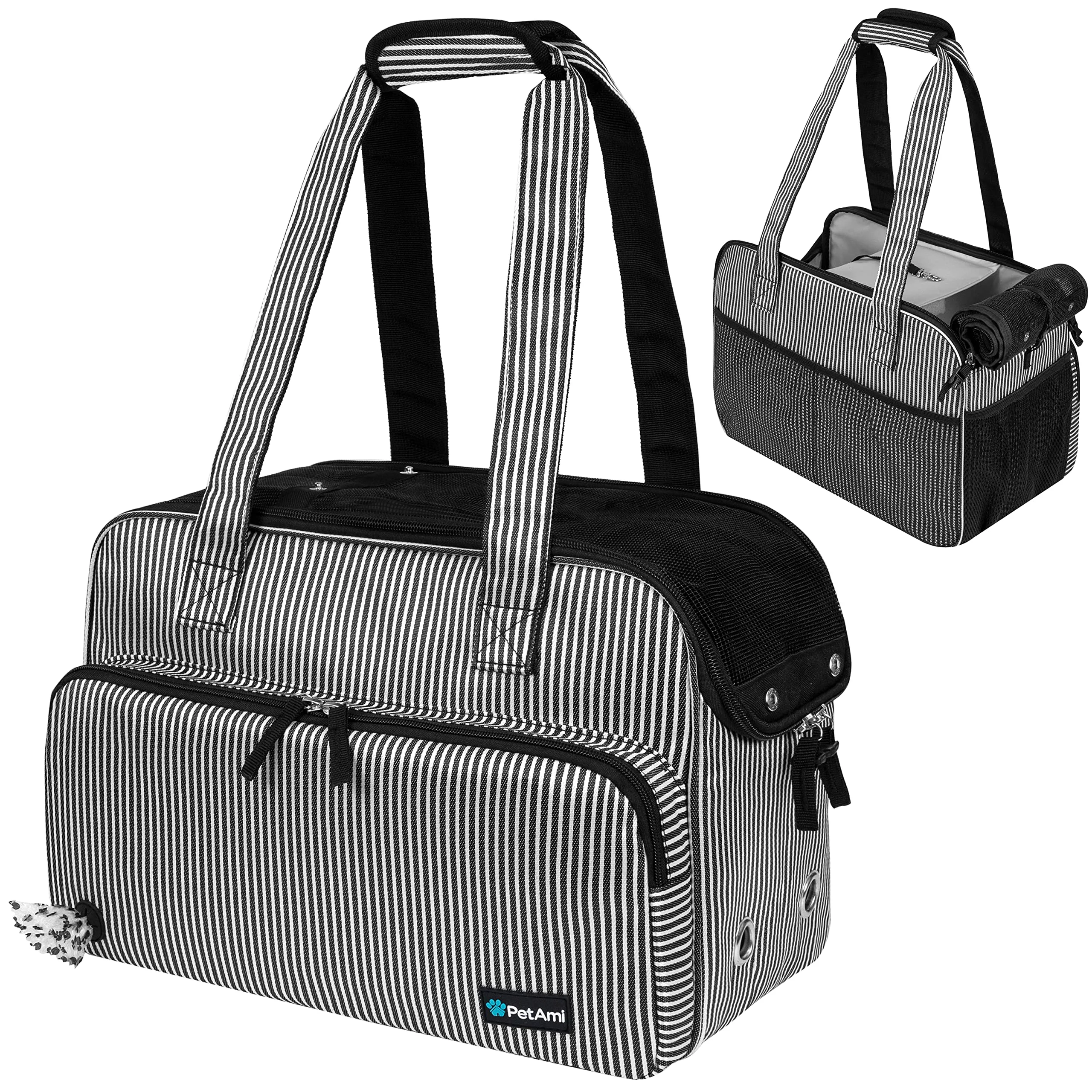 Efficient PetAmi Small Dog Purse Carrier – Soft-Sided Travel Tote with Pockets Airline 18 lb Stripe Black Breathable
