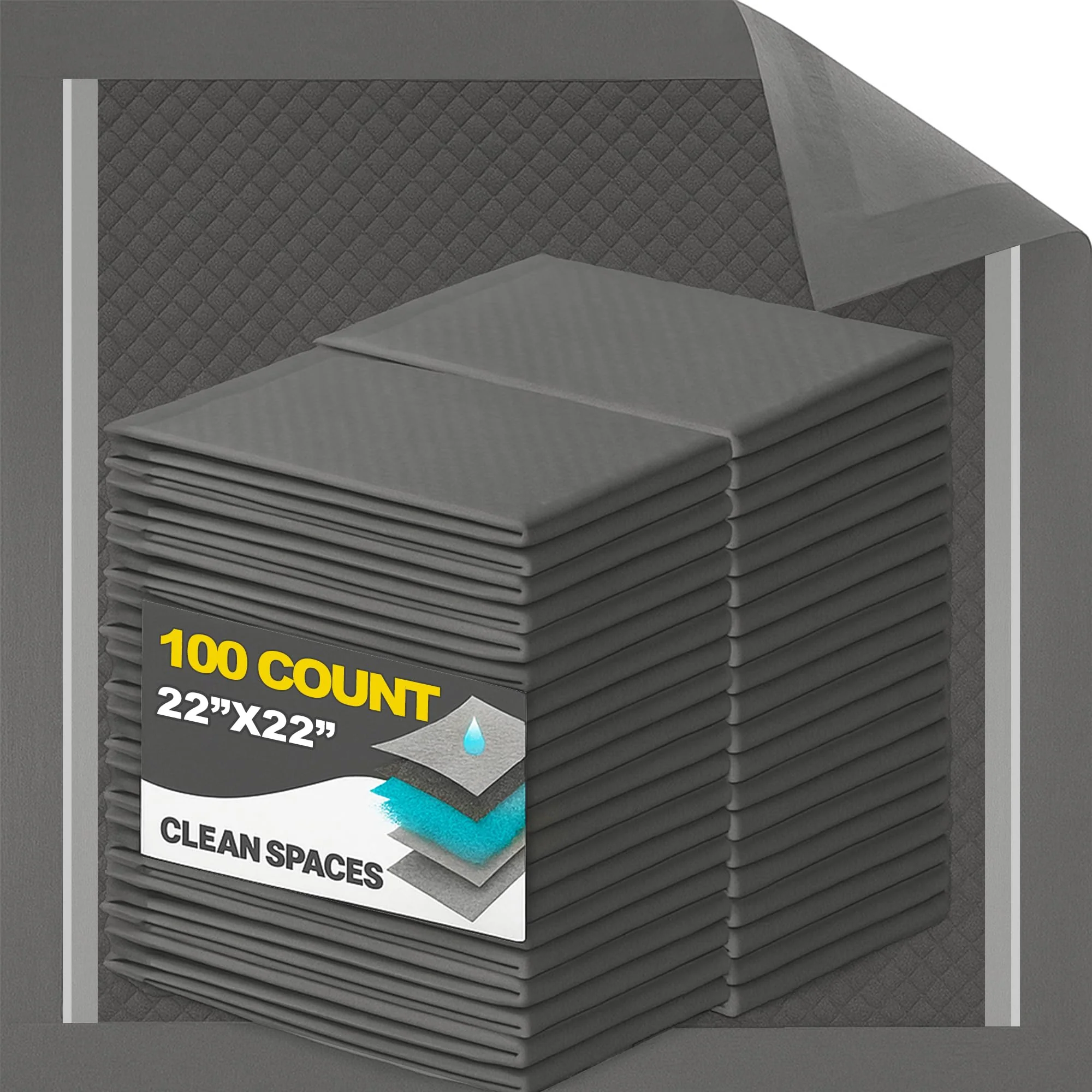 Original Design CLEAN SPACES Charcoal Puppy Pads 100 Count — Odor-Controlled Ultra-Absorbent 22x22 Disposable Pee Pads Refined