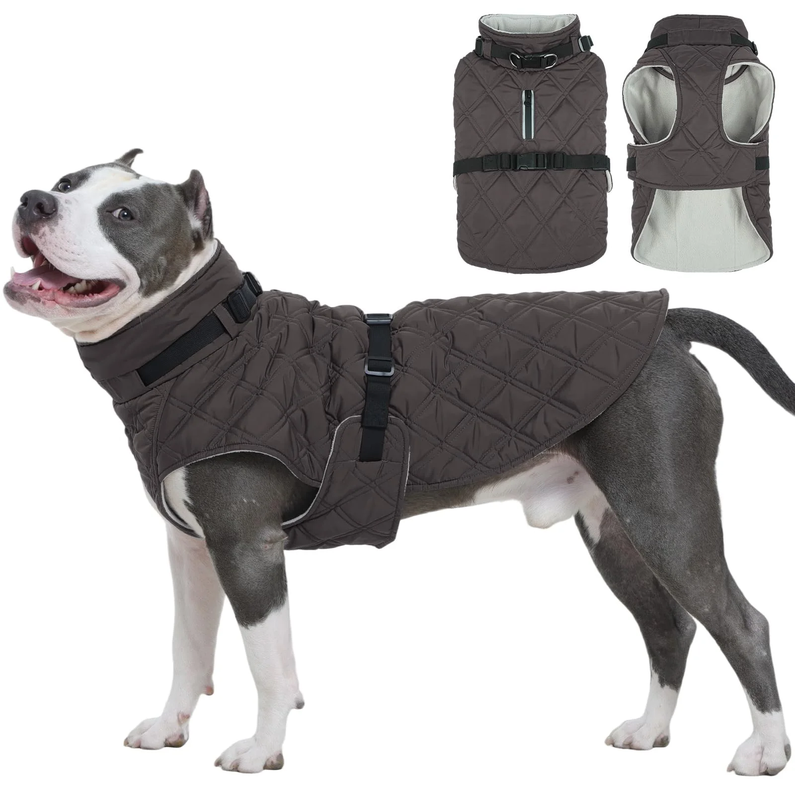 Unique Kuoser Dog Coat with Built-in Harness - Windproof Fleece Lining Winter Jacket for Extra Large Dogs Grey 2XL High-End