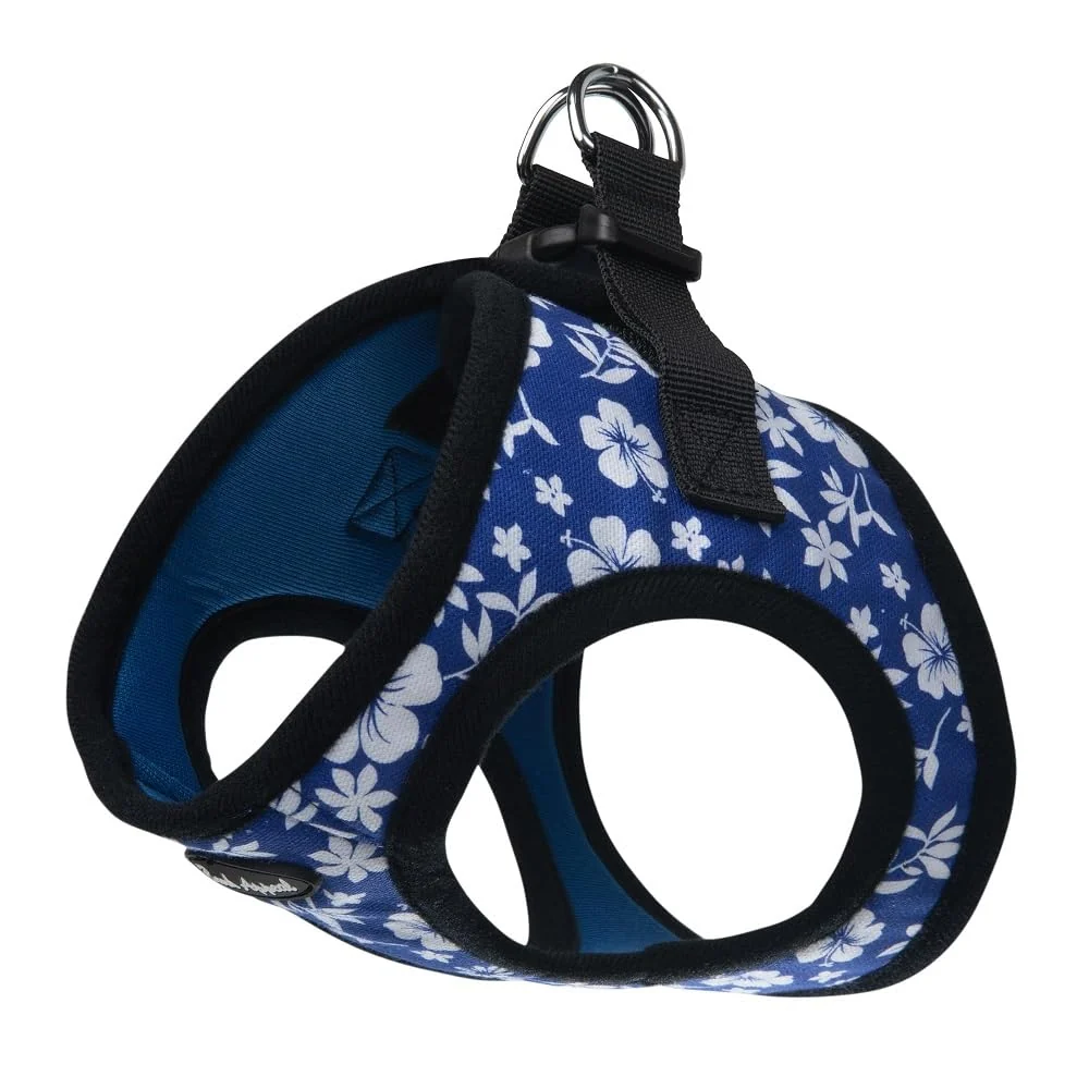 Classic Bark Appeal Blue Hibiscus Step-in Harness for Small–Medium Dogs Anti-Choke Adjustable Strap Heavy-Duty Clip Size L Elegant