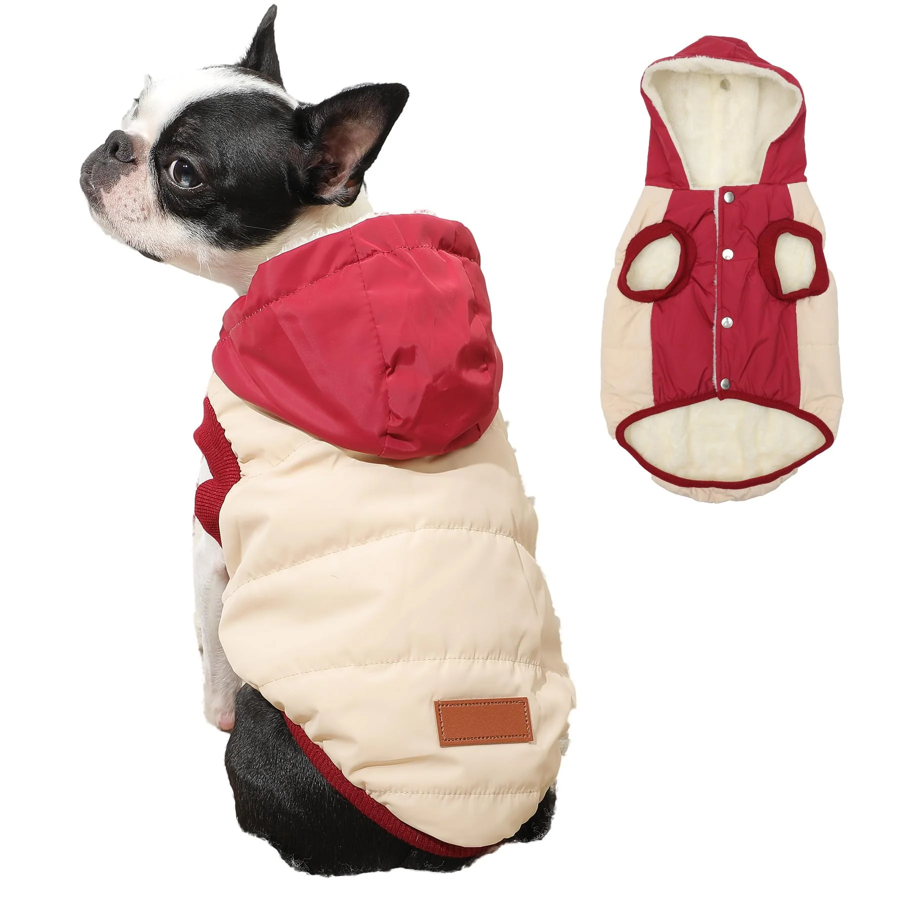 Green Vecomfy Fleece Lining Extra Warm Dog Hoodie - Winter Coat for Small Dogs Beige Red Size M Natural
