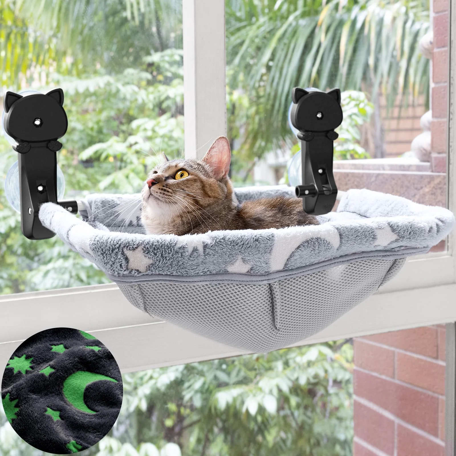 Recyclable JUNSPOW Cat Window Perch – Stable Foldable Window Hammock Up To 40lb Grey Outstanding