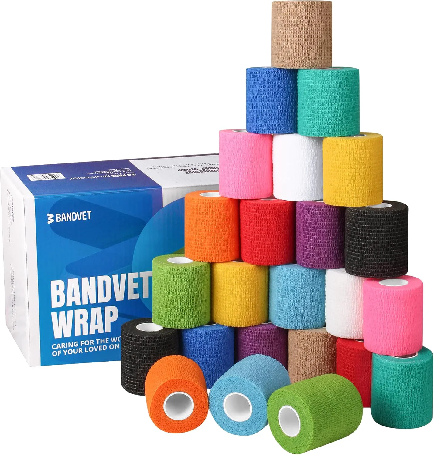 Classic Self Adhesive Bandage Wrap - Pack of 24 Assorted Colors Non-Woven Breathable Water-Resistant Vet Wrap for First Aid Sports Injury Body Sprains Pets - 2 Inch x 5 Yards Specialty