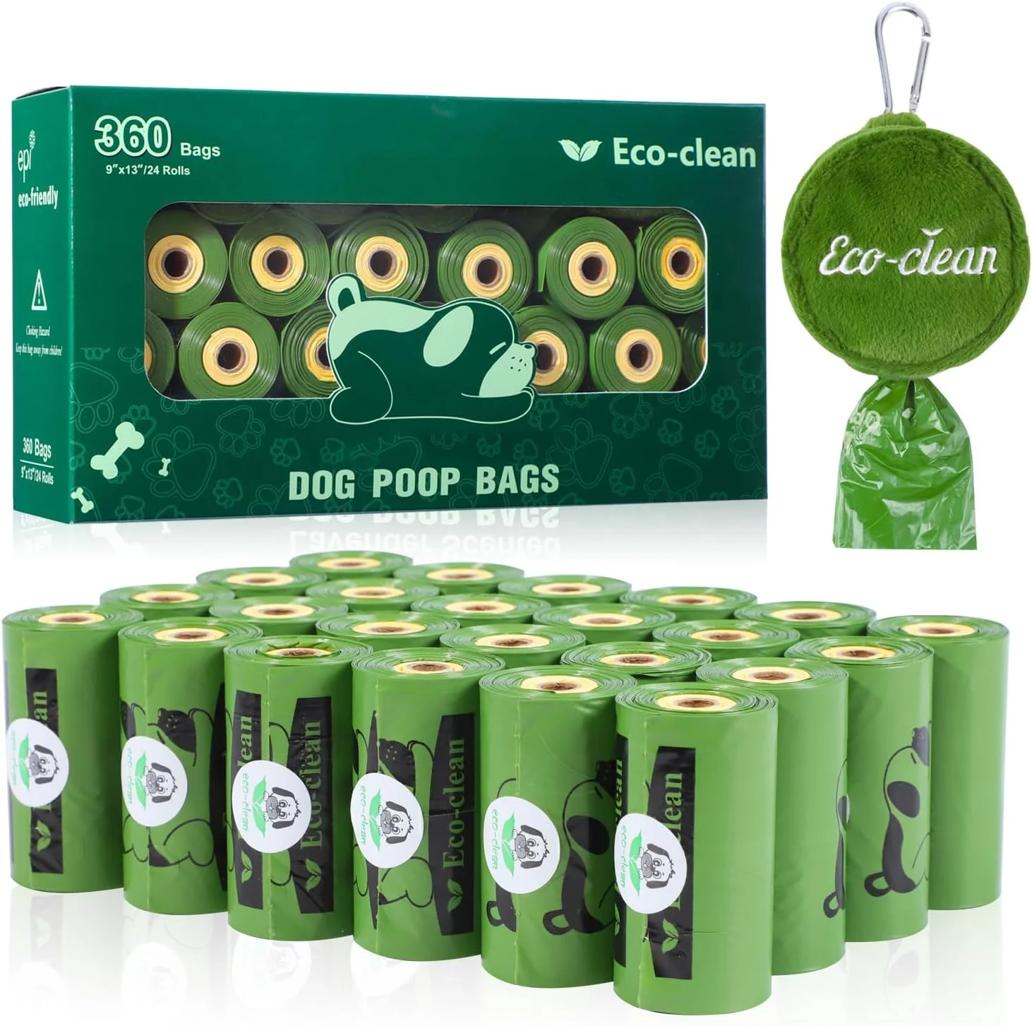 Genuine ECO-CLEAN Dog Poop Bags with 3 Bags Left Indicator - 360 Count Extra Thick and Leak Proof Pet Waste Bags with 1 dispenser Unscented Breathable