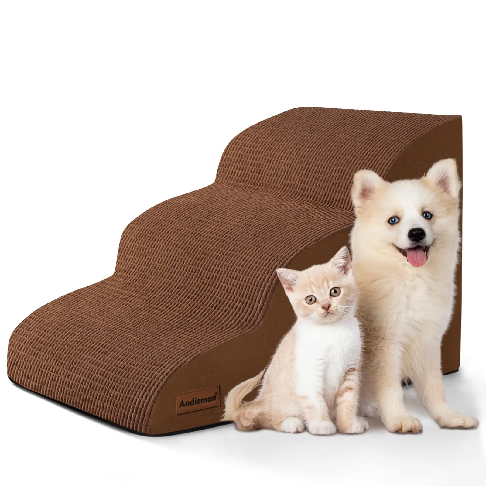 Minimalist Aodisman 3-Step Dog Ramp and Stairs for Sofa – Non-Slip 15.7 in H Brown Artisan