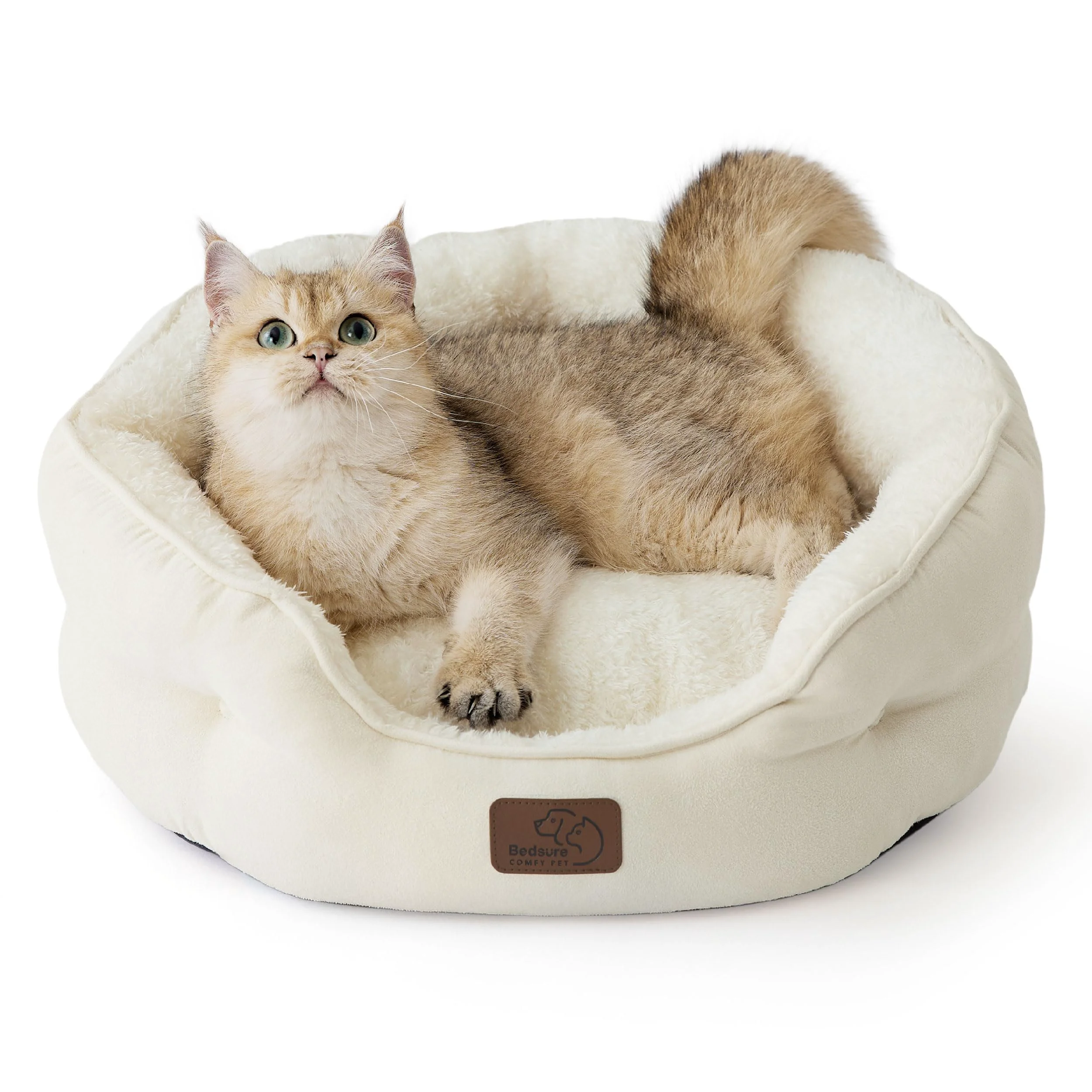 Optimized Bedsure Dog Beds for Small Dogs - Round Cat Beds for Indoor Cats Washable Pet Bed for Puppy and Kitten with Slip-Resistant Bottom 20 Inche White Casual