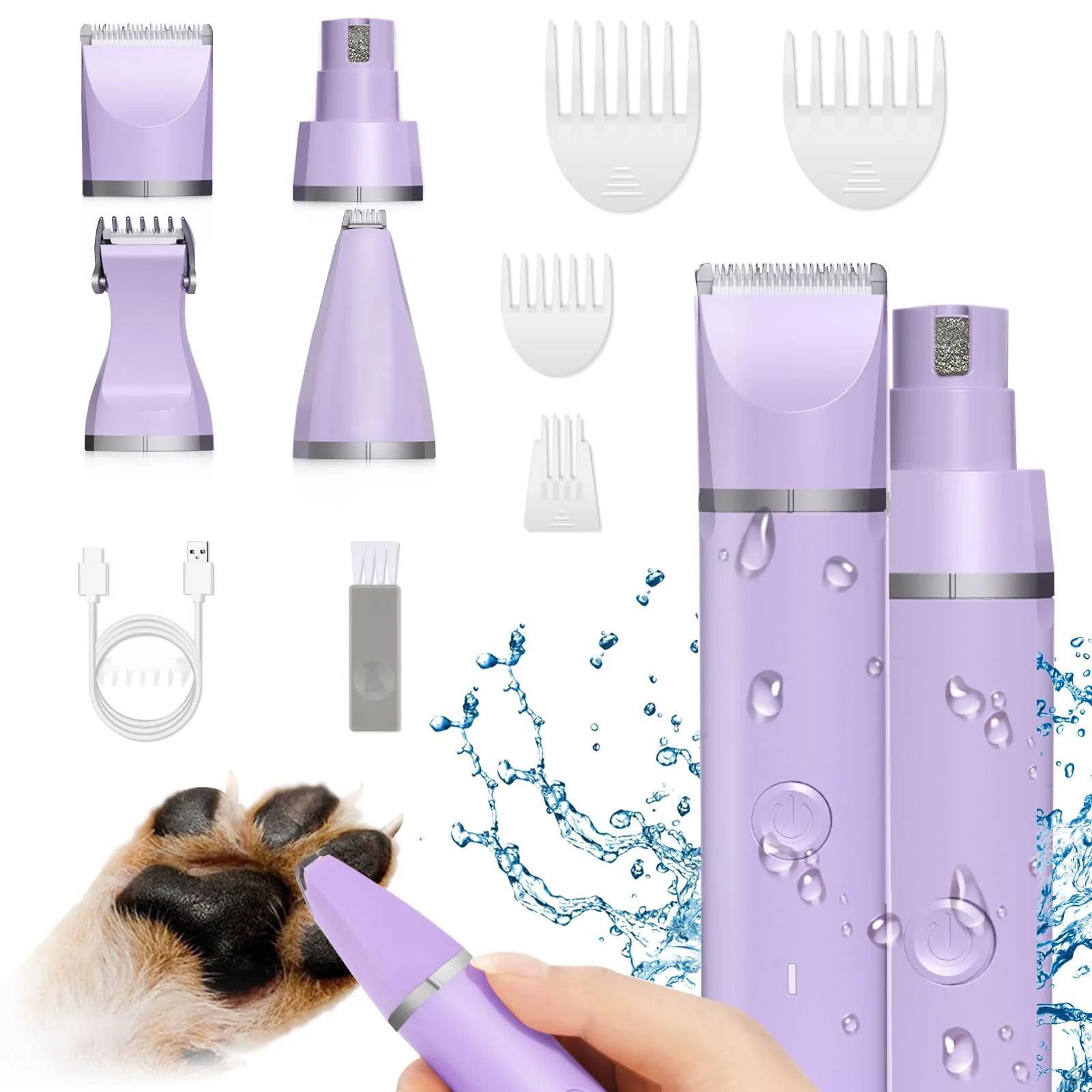 Carefully Designed Veeconn 4-in-1 Cordless Dog Grooming Clippers Kit Quiet Low-Noise Pet Trimmer Elegant
