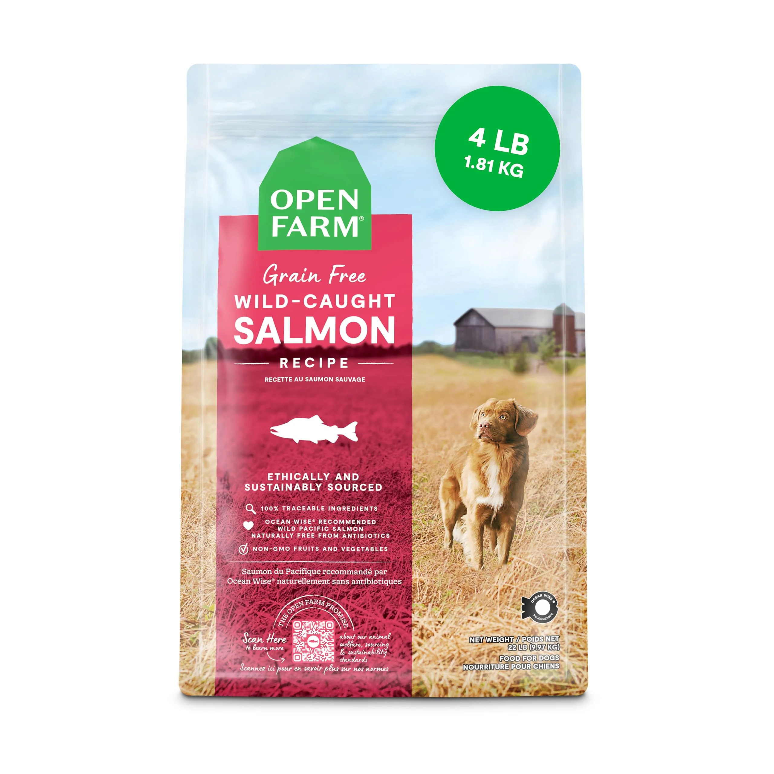 Premium Open Farm Grain- Dry Dog Food – Wild-Caught Salmon Recipe Complete Balanced Sustainably Sourced 4lb Bag Fast
