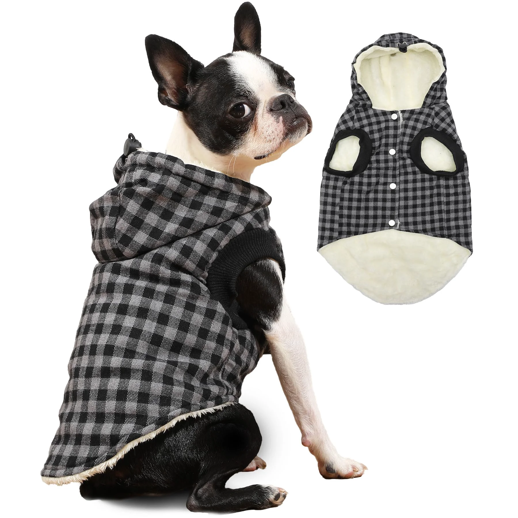 Superior Vecomfy Fleece-Lined Dog Hoodie for Medium Dogs – Extra Warm Plaid Winter Coat High-Performance
