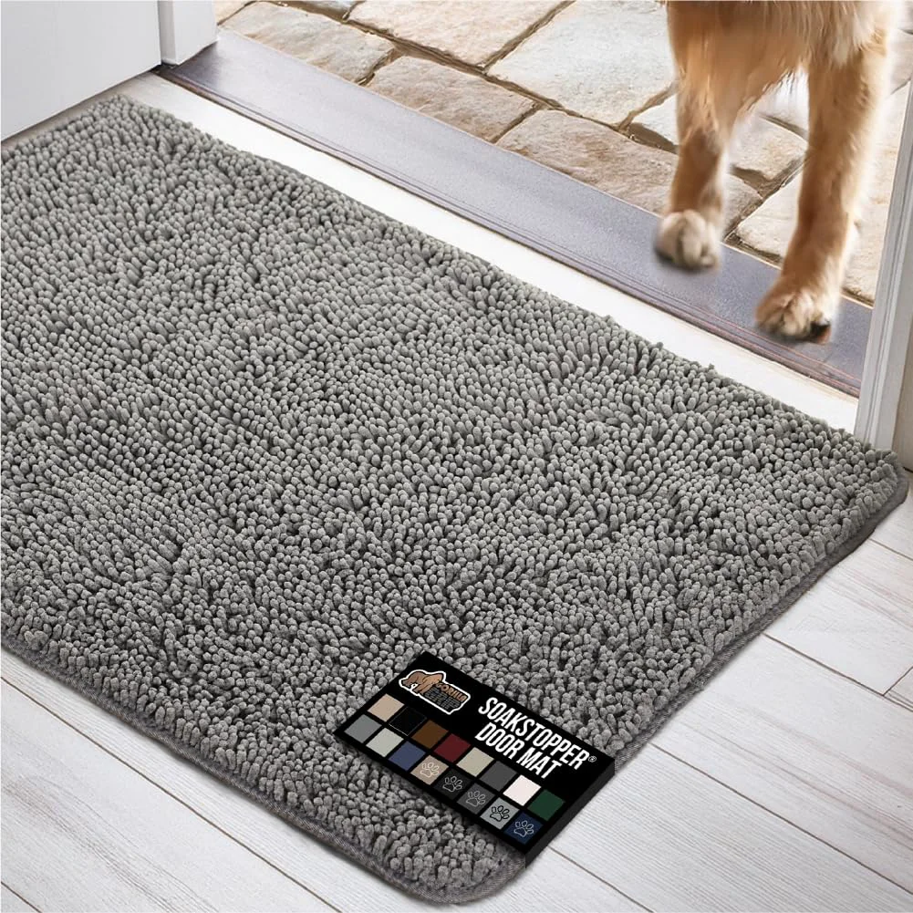 Functional GORILLA GRIP SOAKSTOPPER Dog Door Mat 35x24 — Absorbent Chenille Entry Rug for Mud Dirt Moisture Quality