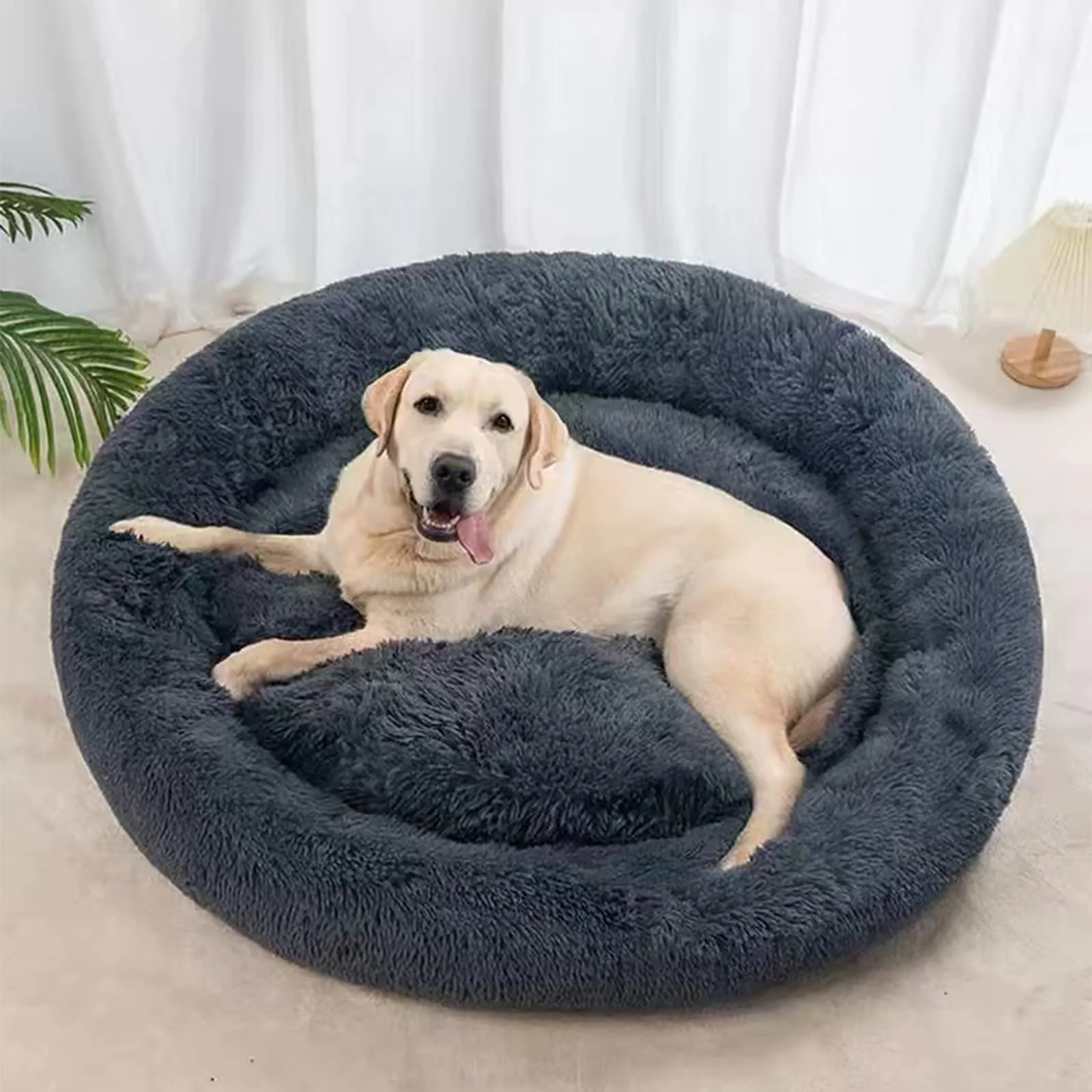 Recyclable Nisrada Round Calming Dog Bed – 30 Inch Washable Slip-Resistant Cozy Donut Bed Optimized