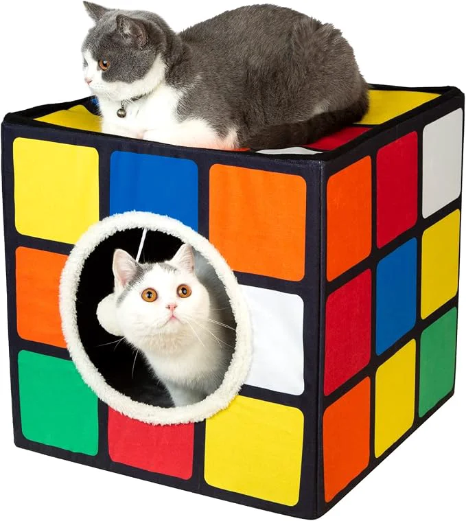Certified LUCKITTY Cat Condo House with Reversible Cushions and Fluffy Ball Hanging Fine