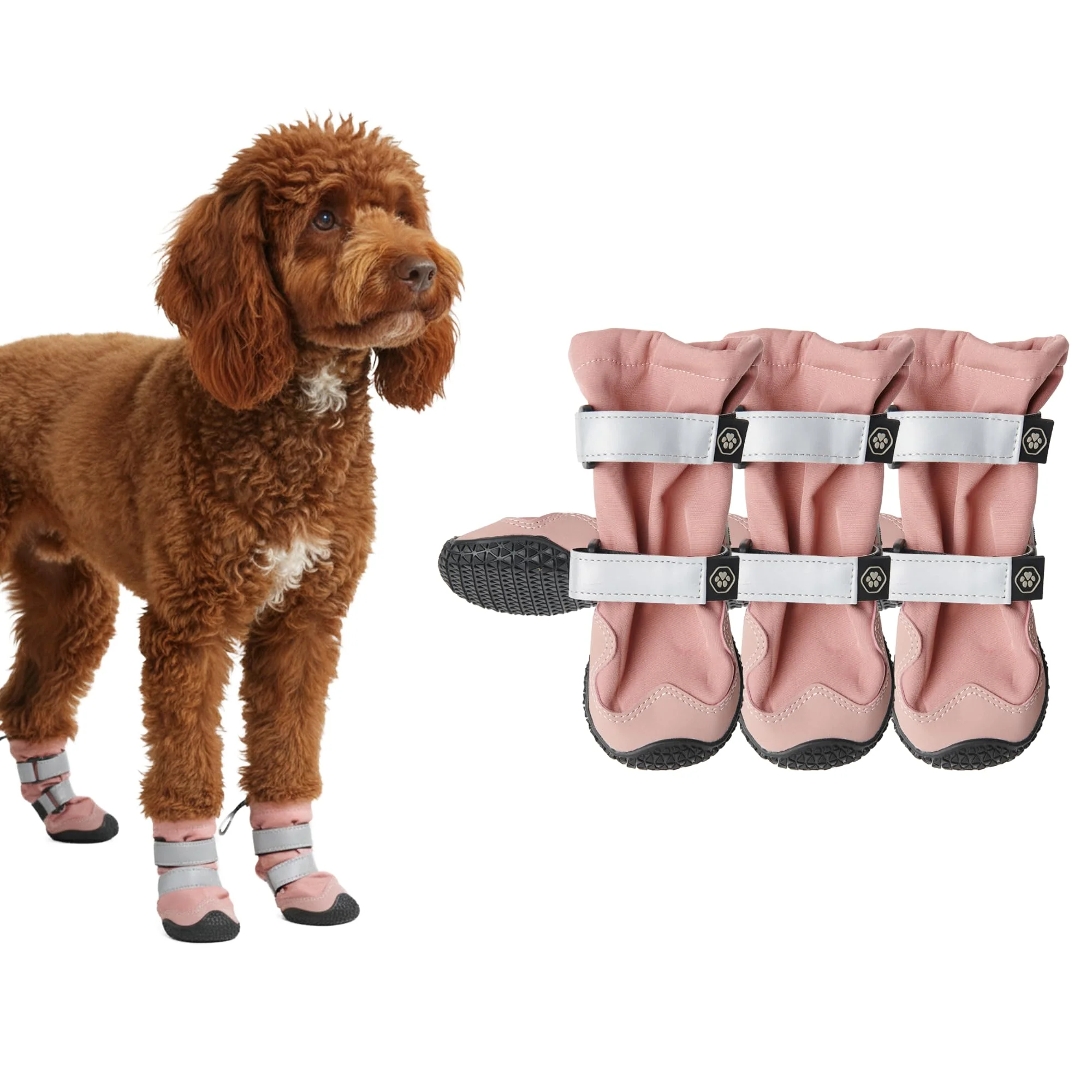 Carefully Designed Spark Paws Dog Shoes - Waterproof Non-Slip Pink Boots for Medium to Large Dogs Size 4 - 4 Pack Original Design