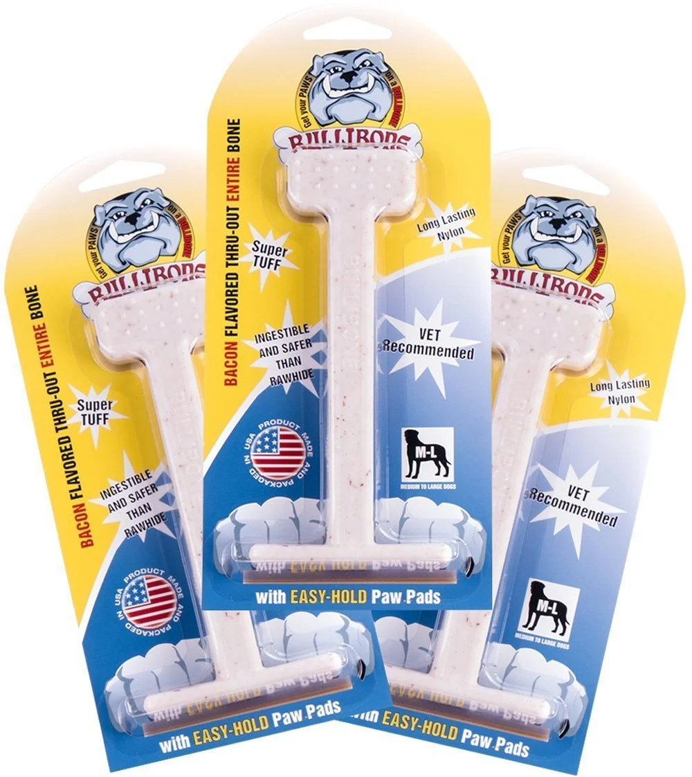 Healthy Bullibone Nylon Dog Chew Toy for Aggressive Chewers – Bacon Flavor Durable 3-Pack for Large Dogs Powerful