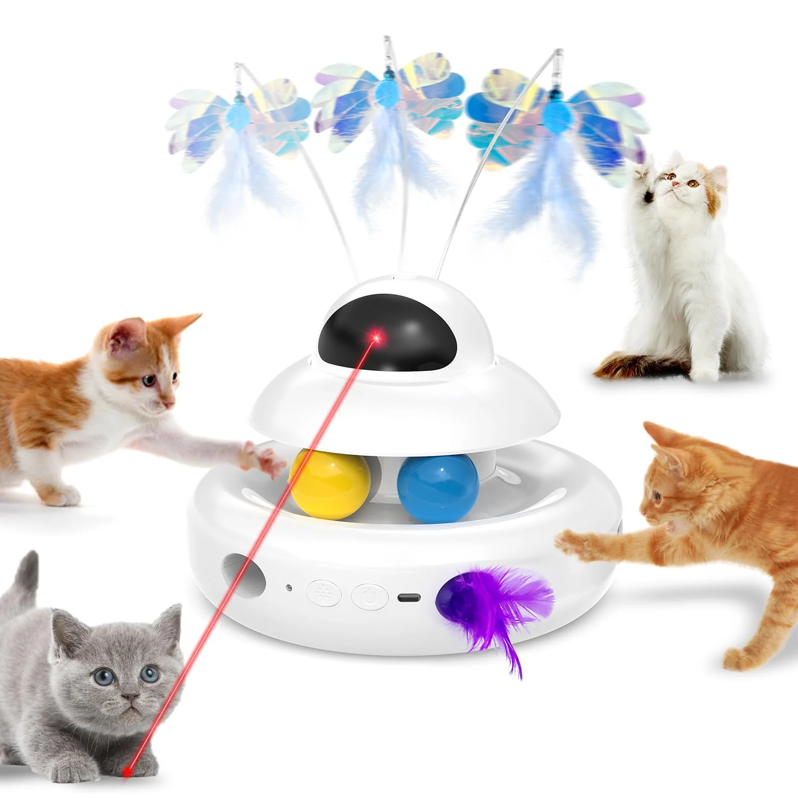 Proven MOHAYA 4-in-1 Interactive Cat Toy for Indoor Cats – USB Rechargeable Motion-Activated Genuine