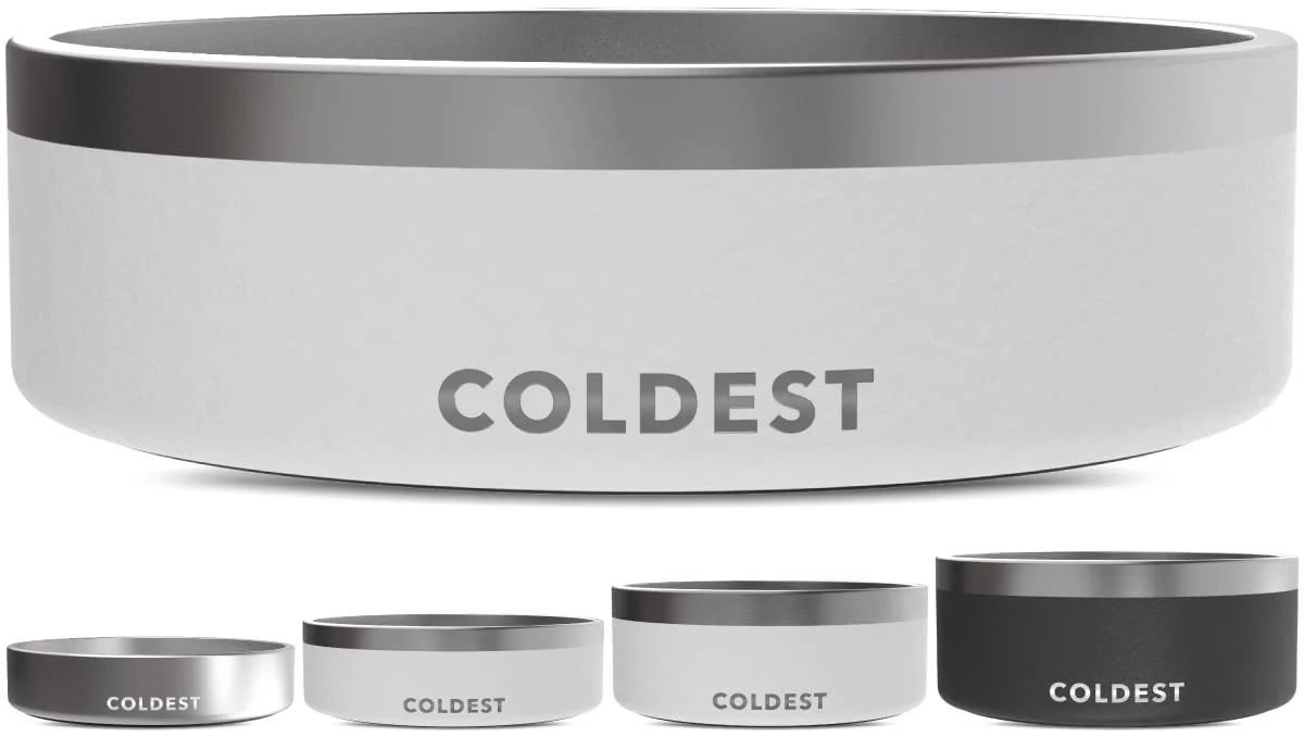 Genuine Coldest Dog Bowl 42oz - Epic White Triple-Wall Insulated Stainless Steel Anti-Rust Non-Slip The Coldest Water Reusable